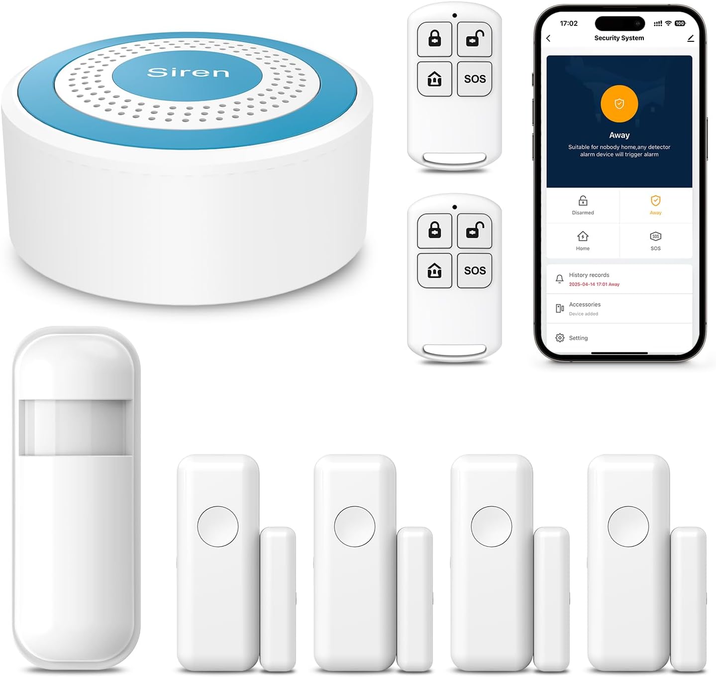 PGST Wifi Home Alarm System,Smart Home Security Systems with Instant Tuya App Alerts,8 PCS Door Alarm Kits Siren Hub with Motion and Door Sensors,Remote,Work with Alexa for Villa,Apartment,Kids Safety