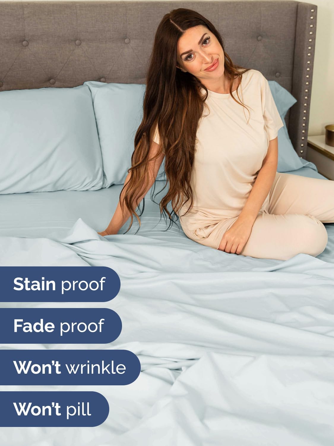 Extra Deep King Sheet Set - 6 Piece Breathable and Cooling Sheets - Hotel Luxury Bedding for Women, Men, Kids & Teens - Easy & Secure Fit - Soft, Wrinkle Free and Comfy - Extra Deep Pockets - Ice Blue - Image 4