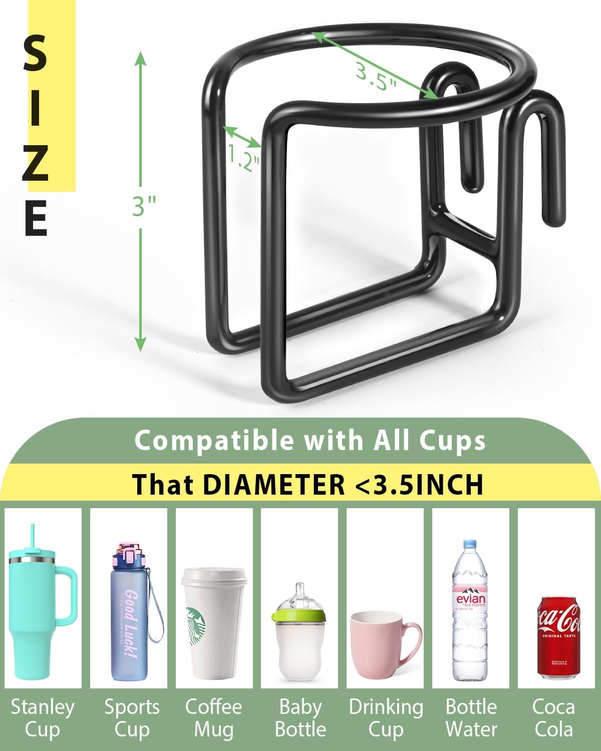 Kevenal Shopping Cart Cup Holder, Hanging Cup Holder for Shopping Carts, Black, Stainless Steel - Image 2