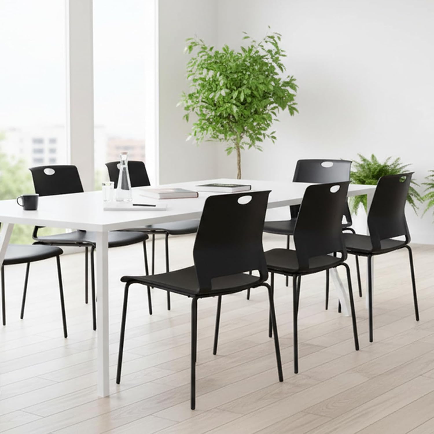 Sidanli Black Stacking Chairs Set of 4, Plastic Stackable Chair for Office Conference Waiting Break Room - Image 2