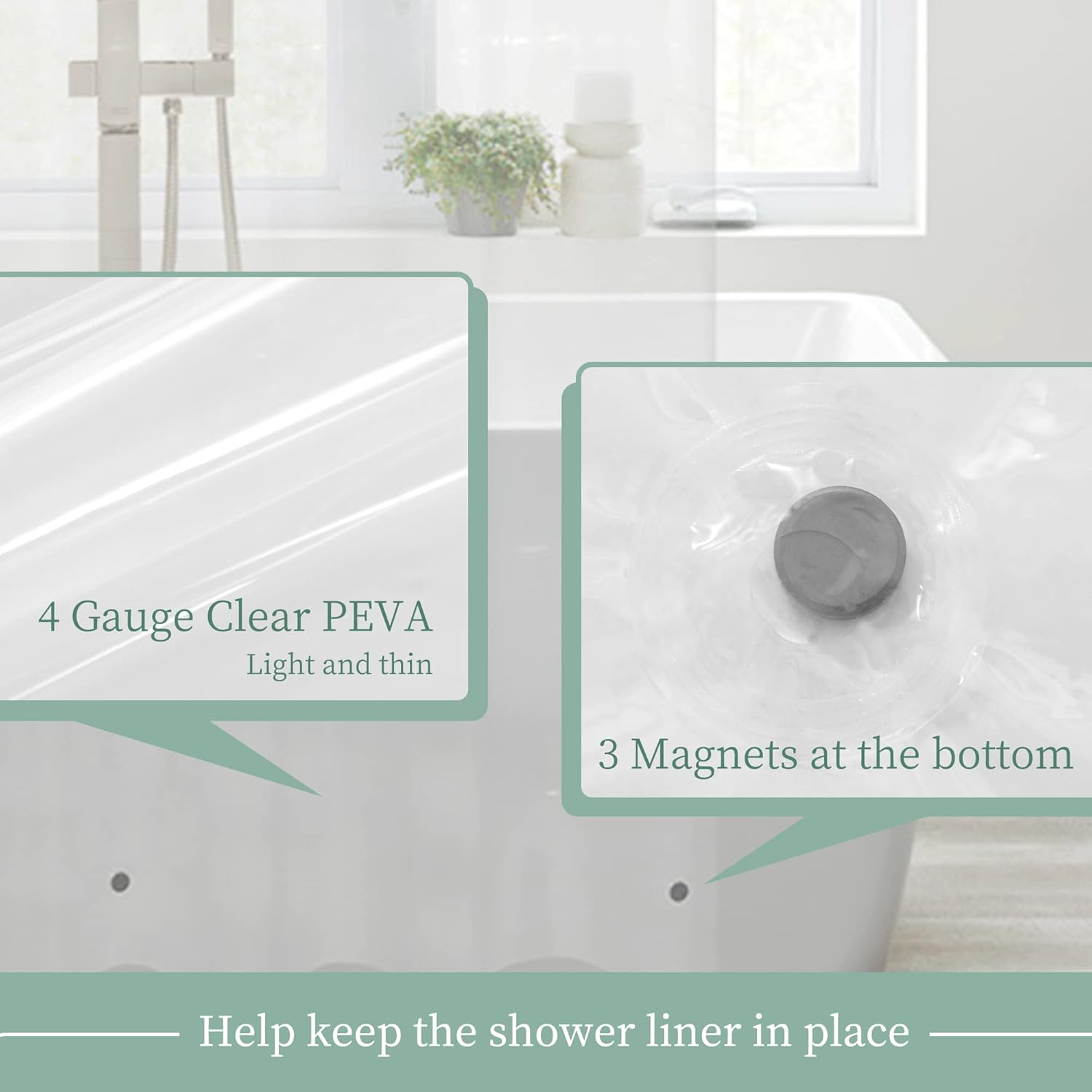 Mrs Awesome Clear Shower Curtain Liner with 3 Magnets, 72x72 Premium Flexible Sturdy Plastic Shower Curtain for Bathroom Lightweight, Waterproof, Clear - Image 5