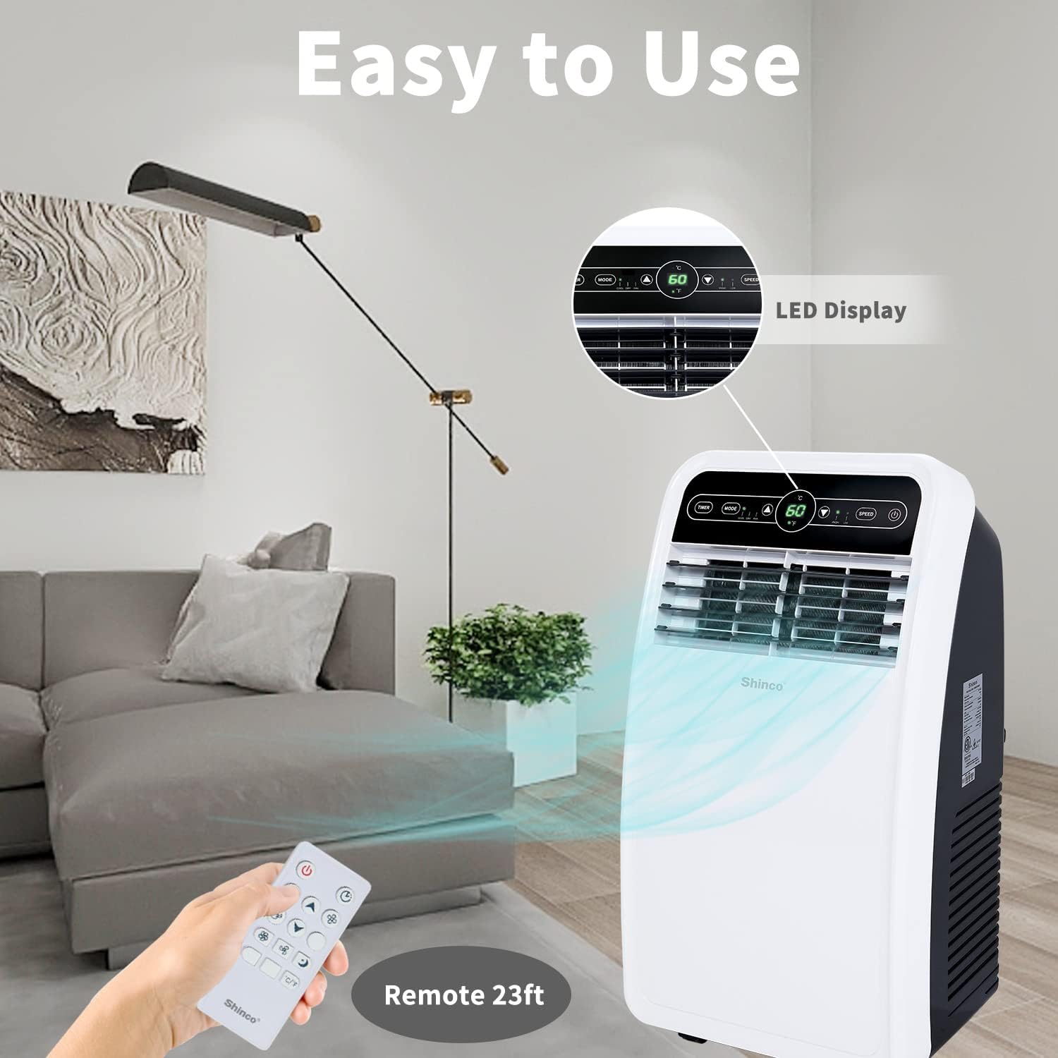 Shinco 8,000 BTU Portable Air Conditioner, AC Unit with Built-in Cool, Dehumidifier & Fan Modes for Room up to 350 sq.ft, Conditioner Remote Control, 24 Hour Timer, Installation Kit - Image 5
