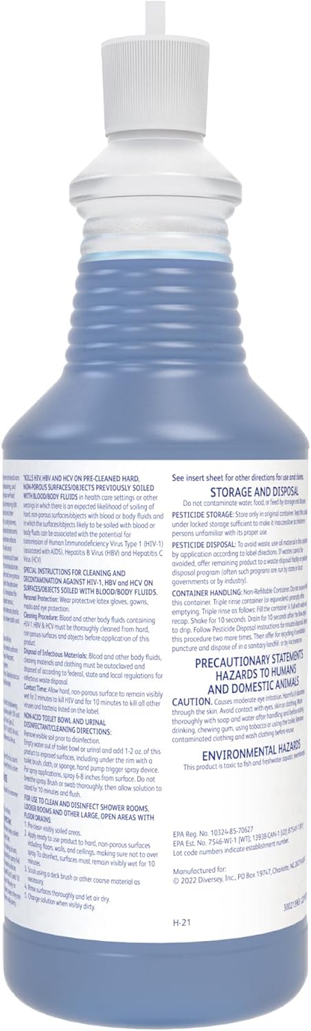 CREW Diversey 100925283 Neutral Non-Acid Bowl & Bathroom Disinfectant, 32 oz Squeeze Bottle, 12/CT - Image 4