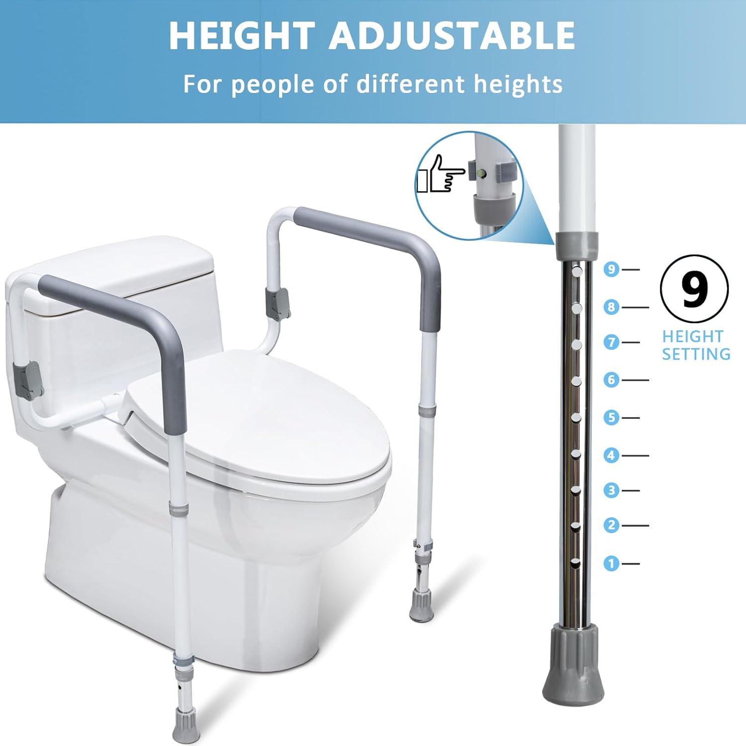 Toilet Safety Rails for Elderly Adults - Adjustable Bathroom Toilet Safety Frame with Handles - Stand Alone Toilet Grab Bar for Senior, Handicap & Disabled,Fits Most Toilets, White, TRX-8002 - Image 6