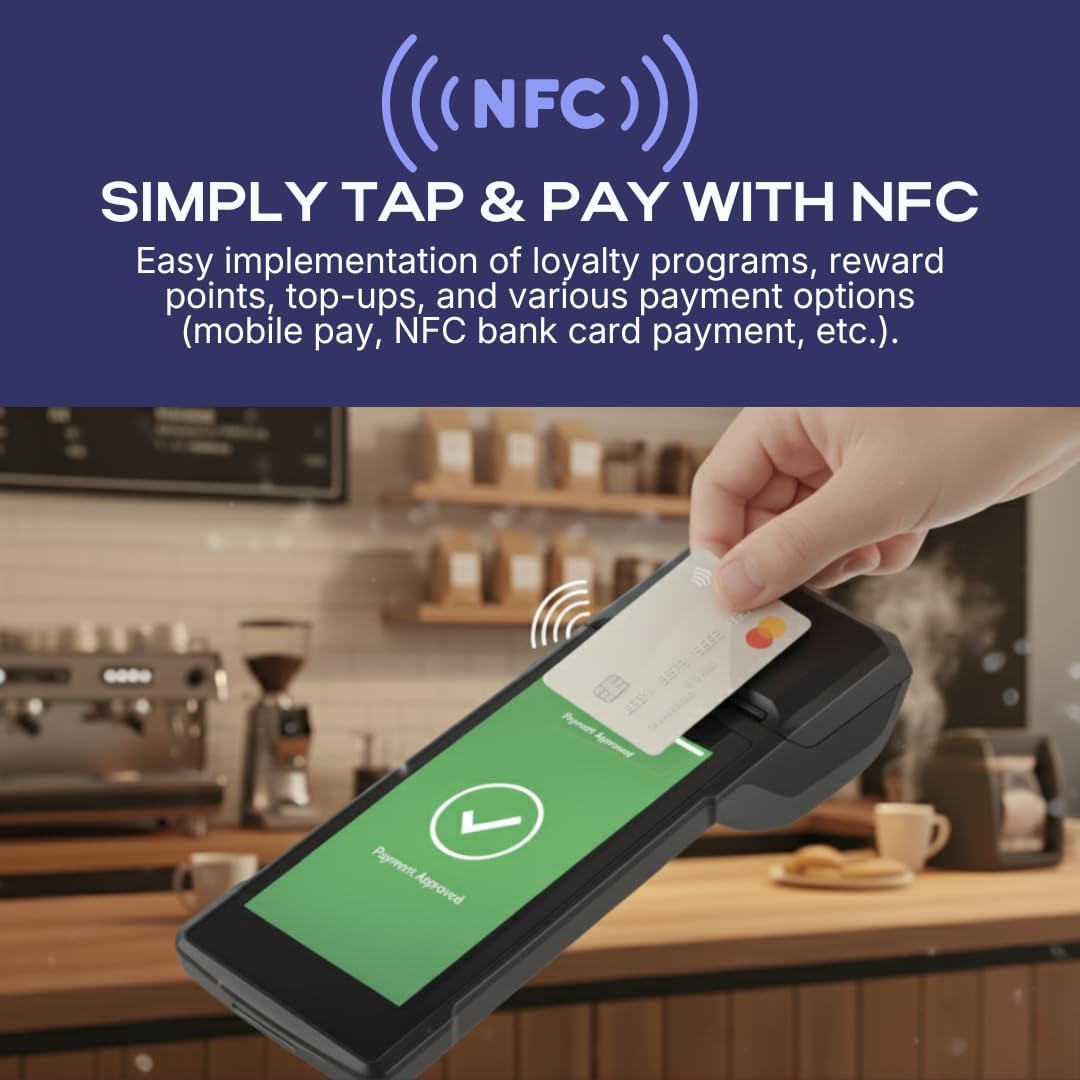 POS Android 14 Receipt Printer Android 14 and 58mm High Speed Thermal Printer 5.5’ Touch Screen. Handheld Point of Sale with NFC + Professional Barcode Scanner. 4G Network, 3GB Ram+32GB ROM - Image 6