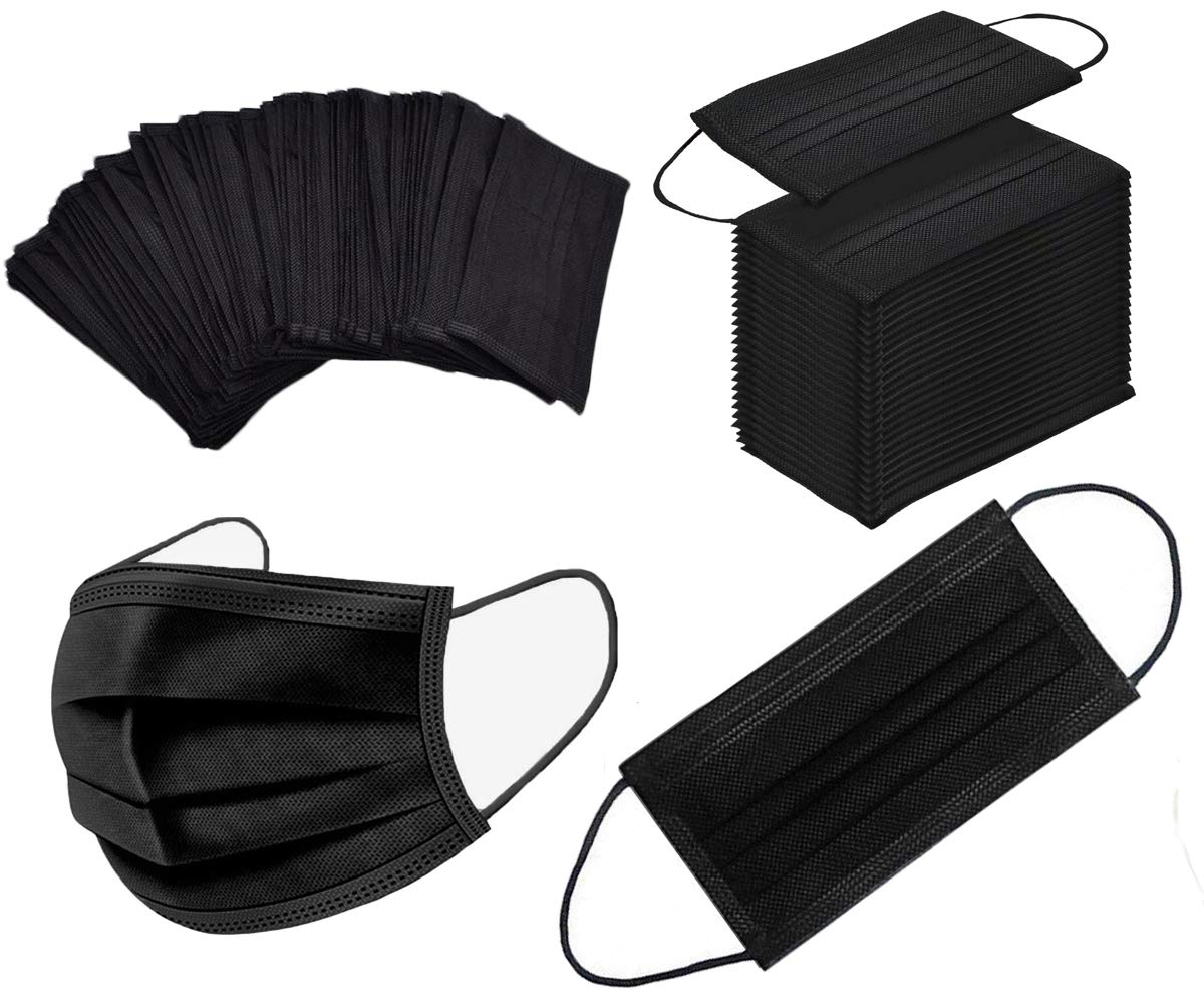 NNPCBT 100PCS 3 Ply Black Disposable Face Mask Filter Protection Face Masks - Image 3