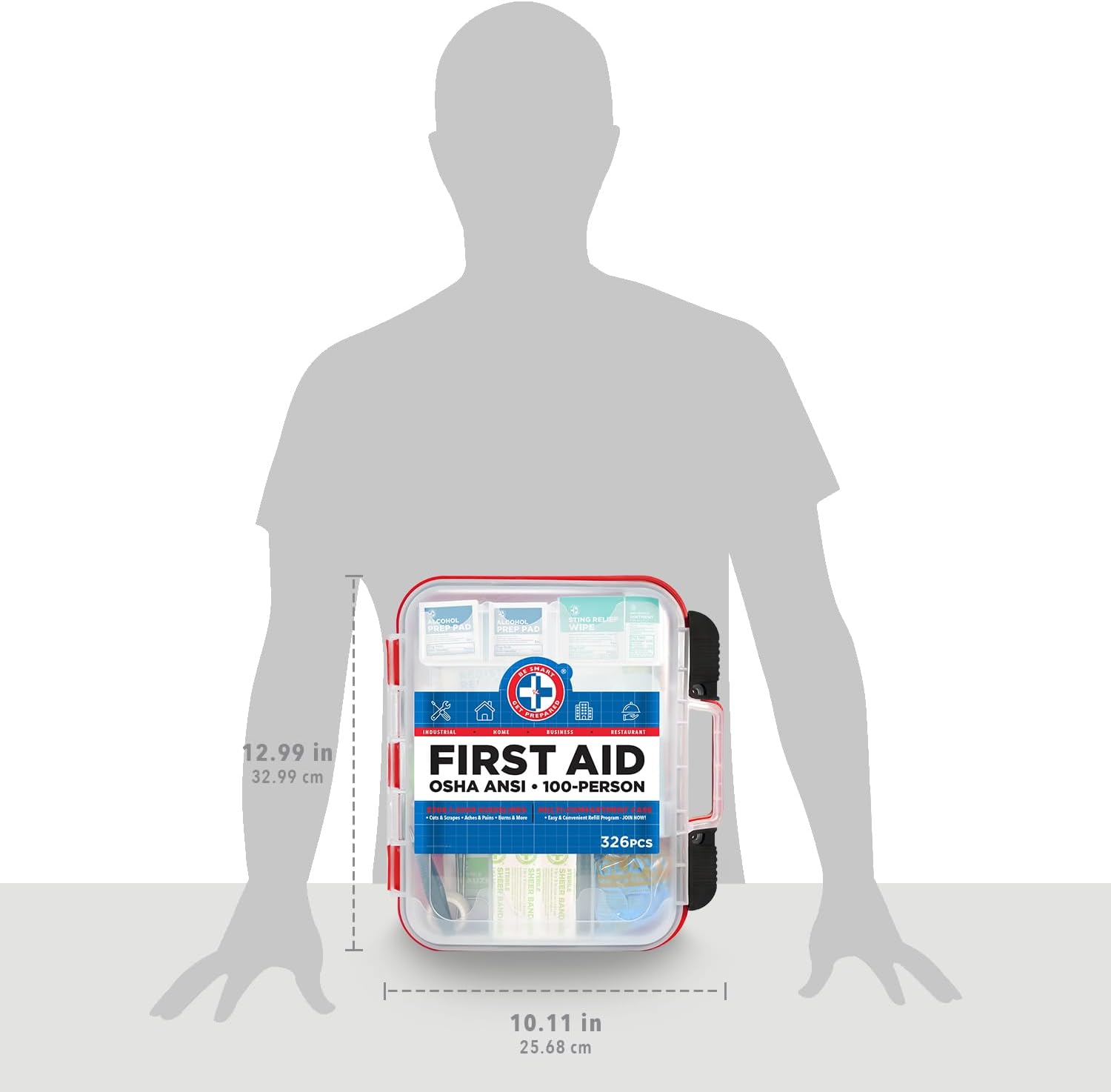 Be Smart Get Prepared First Aid Kit Hard Red Case 326 Pieces Exceeds OSHA and ANSI Guidelines 100 People - Office, Home, Car, School, Emergency, Survival, Camping, Hunting and Sports (20HBC01015REV3) - Image 7