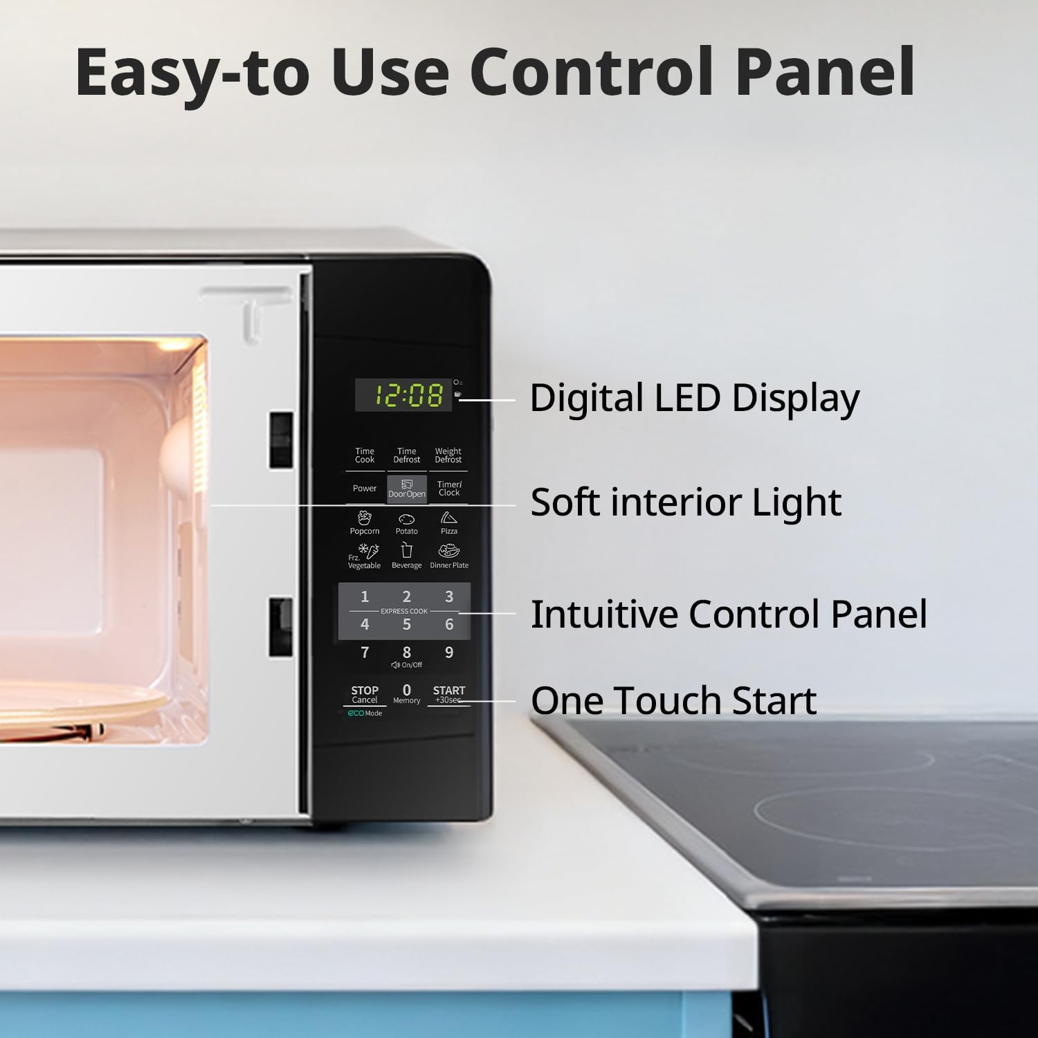 COMFEE' EM720CPL-PMB Countertop Microwave Oven with Sound On/Off, ECO Mode and Easy One-Touch Buttons, 0.7cu.ft, 700W, Black - Image 7