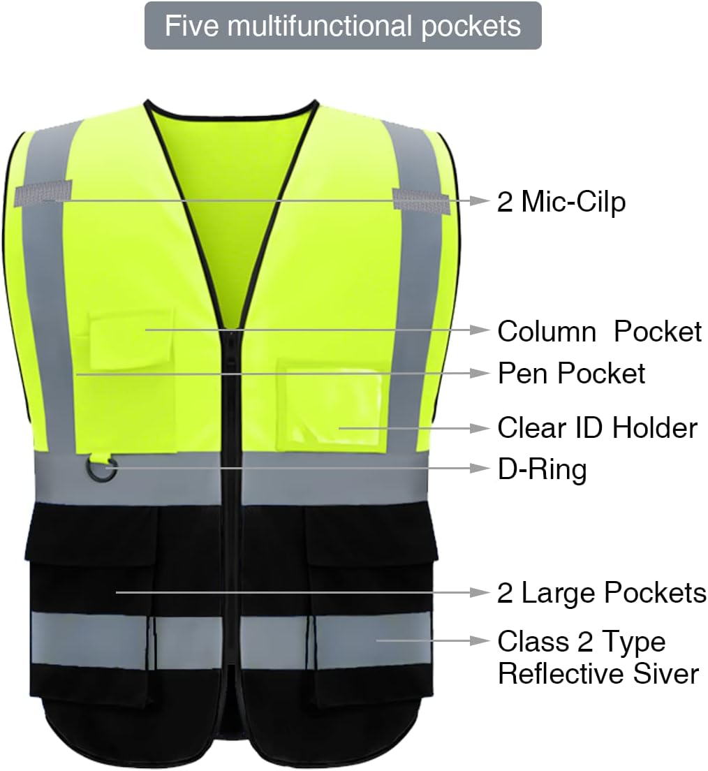BeautyWill Custom Safety Vest Logo Class 2 High Visibility Reflevtive Vest Outdoor Protective Workwear - Image 3