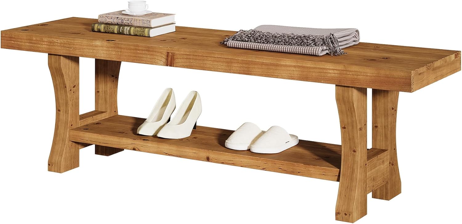 Solid Wood Entryway Bench, 55" End of Bed Bench, Long Indoor Dining Seat for Hallway, Bedroom, Living Room, Dining Room, Easy Assembly, Brown - Image 7