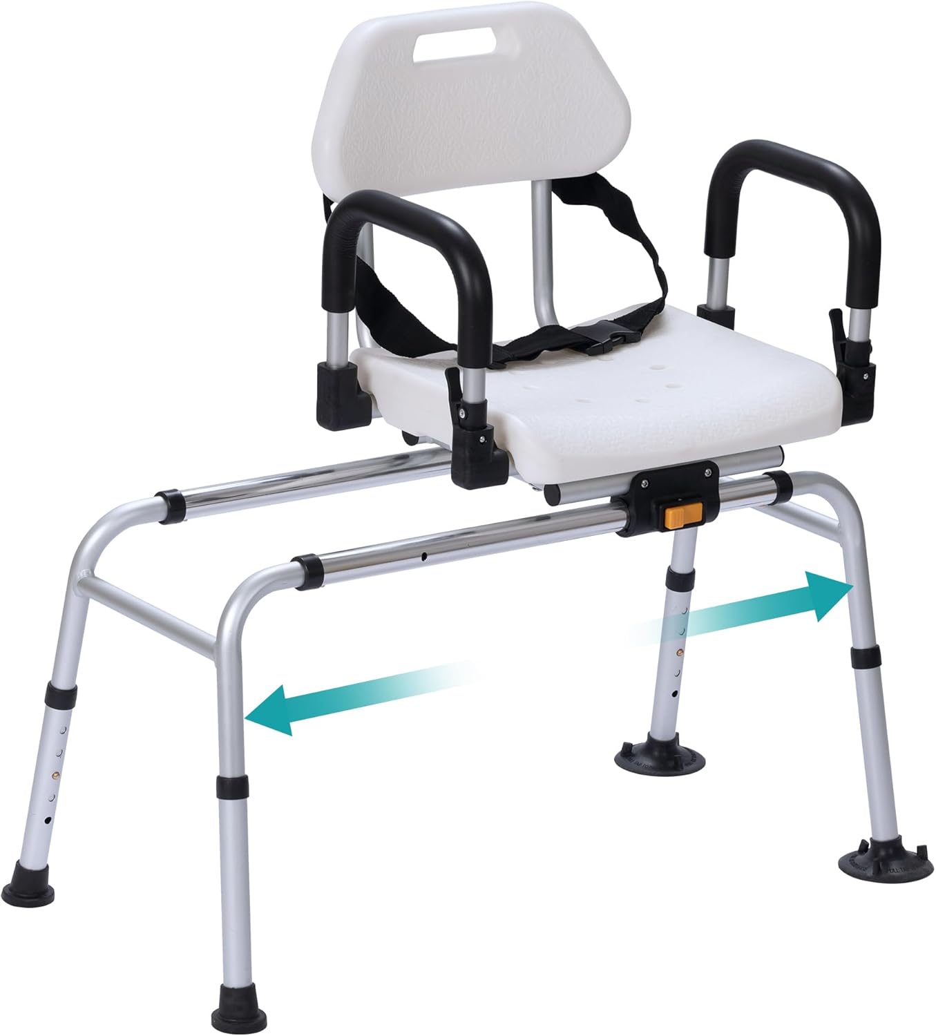 ELENKER Sliding Shower Chair with Backrest, Transfer Bench for Bathtub and Shower, with Pivoting Arms, Seat Belt, Drainage Holes, for The Elderly, Sick and Handicap, Tubs