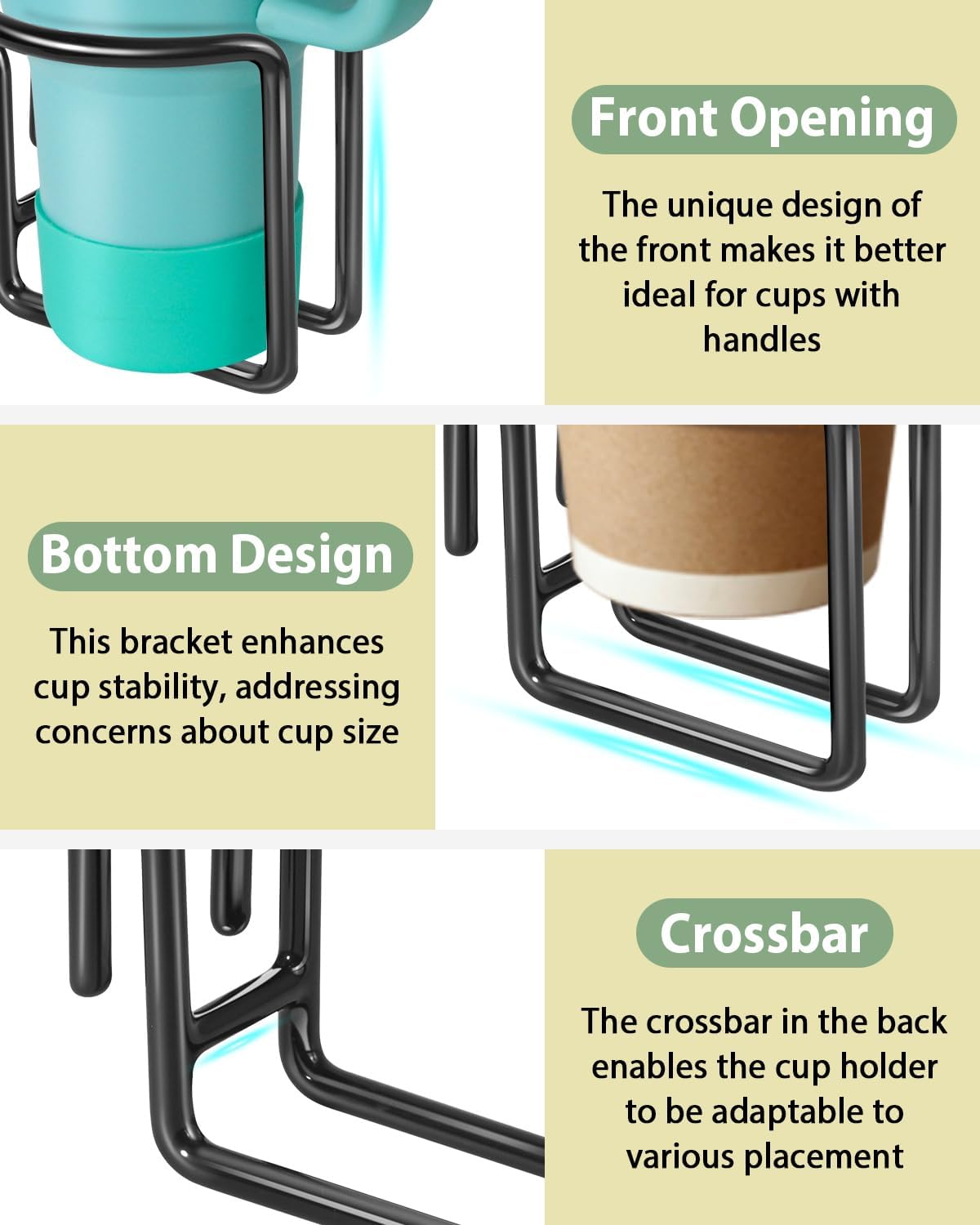 Kevenal Shopping Cart Cup Holder, Hanging Cup Holder for Shopping Carts, Black, Stainless Steel - Image 3