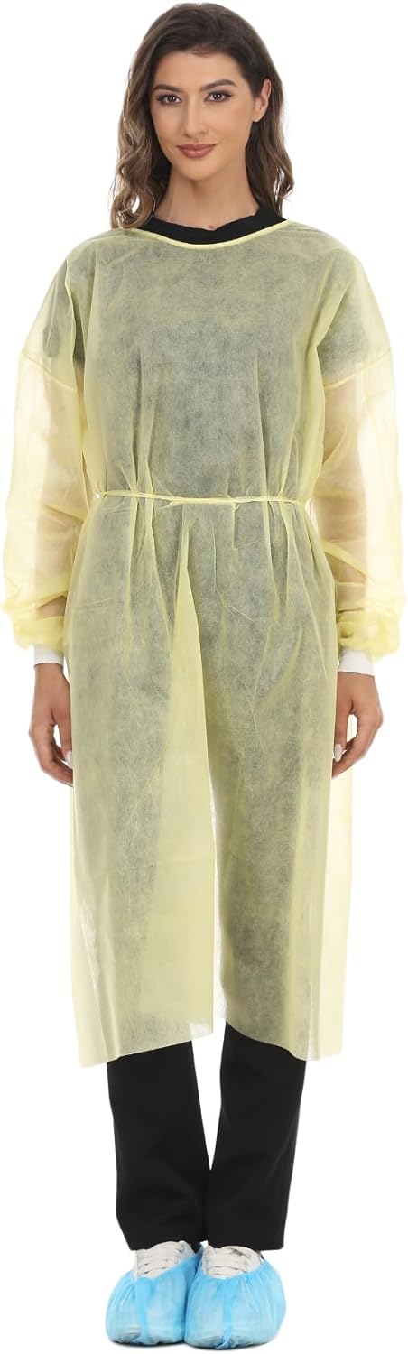Disposable Isolation Gown Polypropylene Gowns with Knit Cuff Long Sleeve Pack of 15