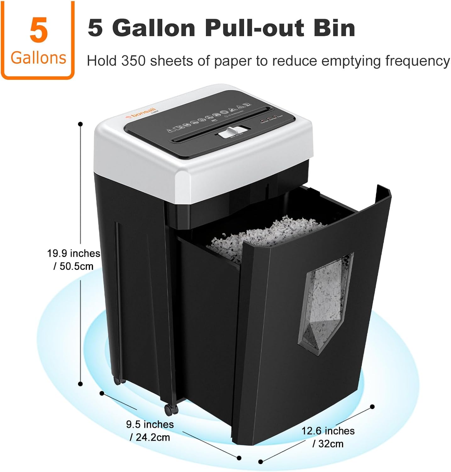 Bonsaii 15-Sheet Office Paper Shredder, 40 Mins Heavy Duty Shredder for Home Office, Crosscut Shreder with Anti-Jam System & P-4 High Security Supports CD/Credit Cards/Staple,5 Gal Pullout Bin C169-B - Image 8