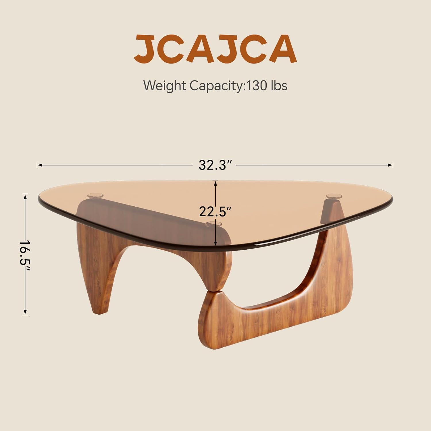 CAJCA Coffee Table for Living Room Mid Century Modern Center Table with Glass Top and Wood, Brown/Walnut - Image 2