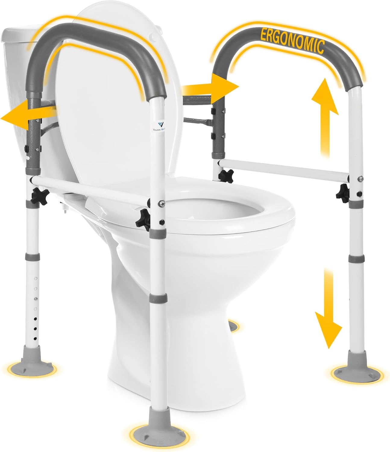 Vaunn Medical Deluxe Adjustable and Foldable Toilet Safety Frame, Bathroom Handrail Assist Grab Bar Handle (Gray, Adjustable Width and Height) - Image 8