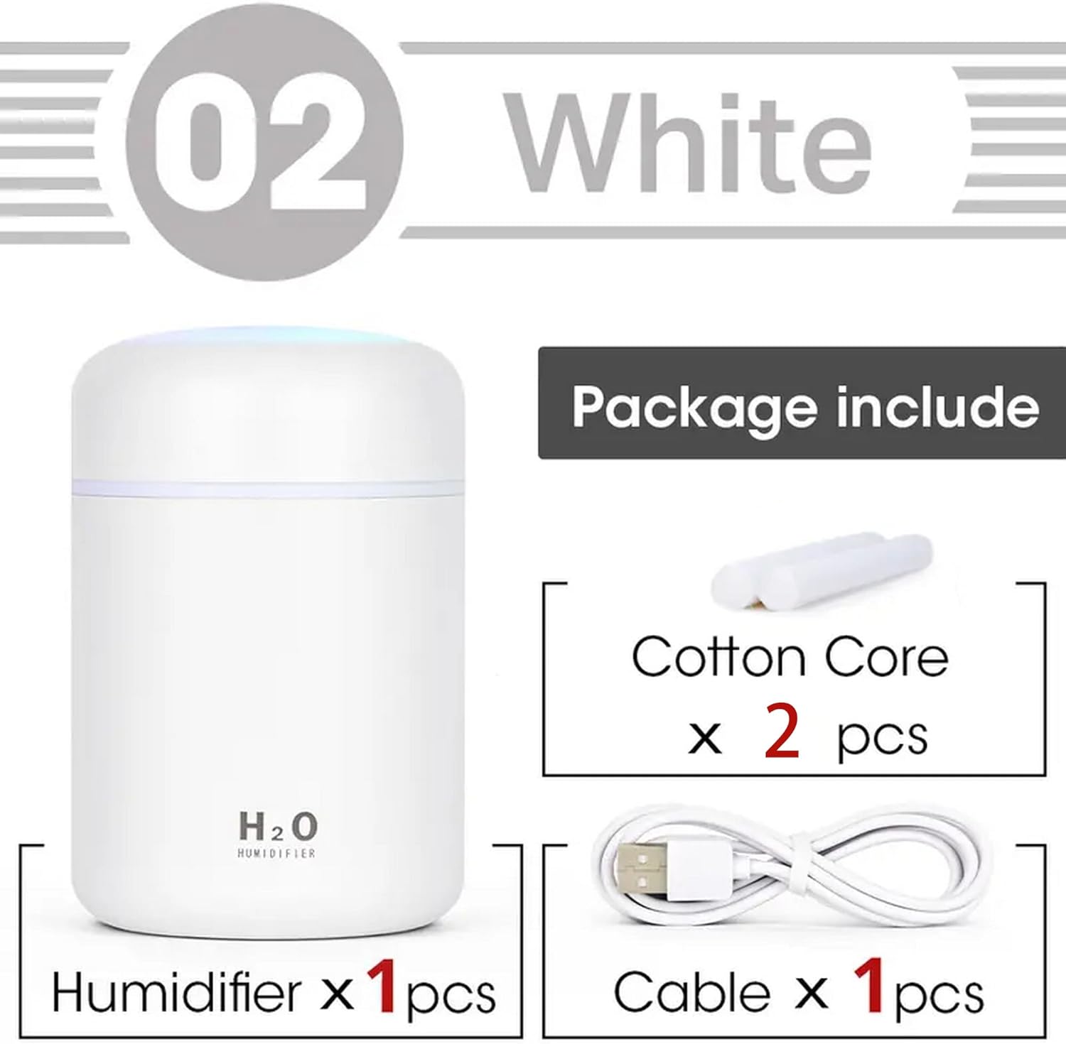 Portable Mini Humidifier, Colorful, Cool Mist, USB Powered. Perfect for Bedroom, Office & Car (300ml, White) - Image 4