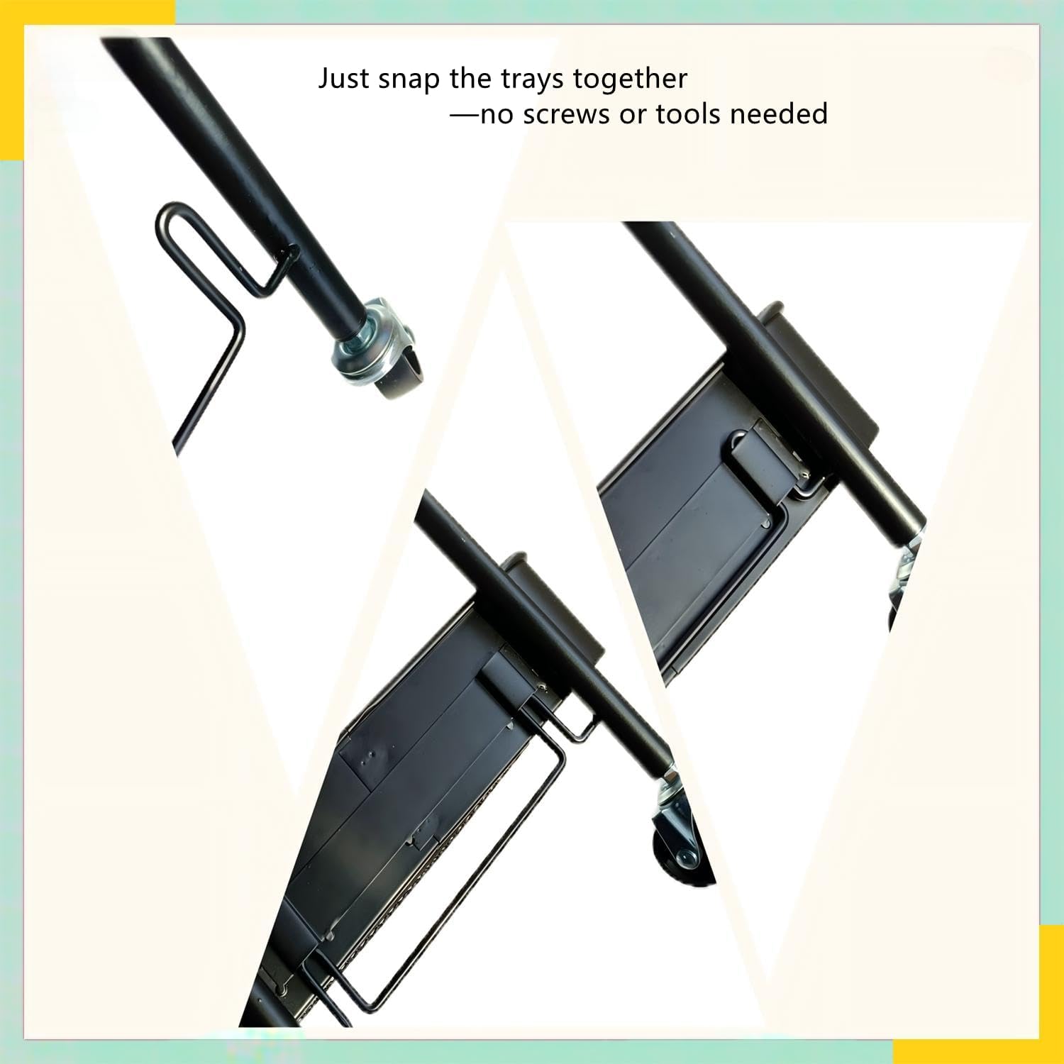 SETTFRFE 3 Tier Metal Utility Cart with Wheels,Rolling Storage Cart for Office,Dorm,Kitchen,Black - Image 6