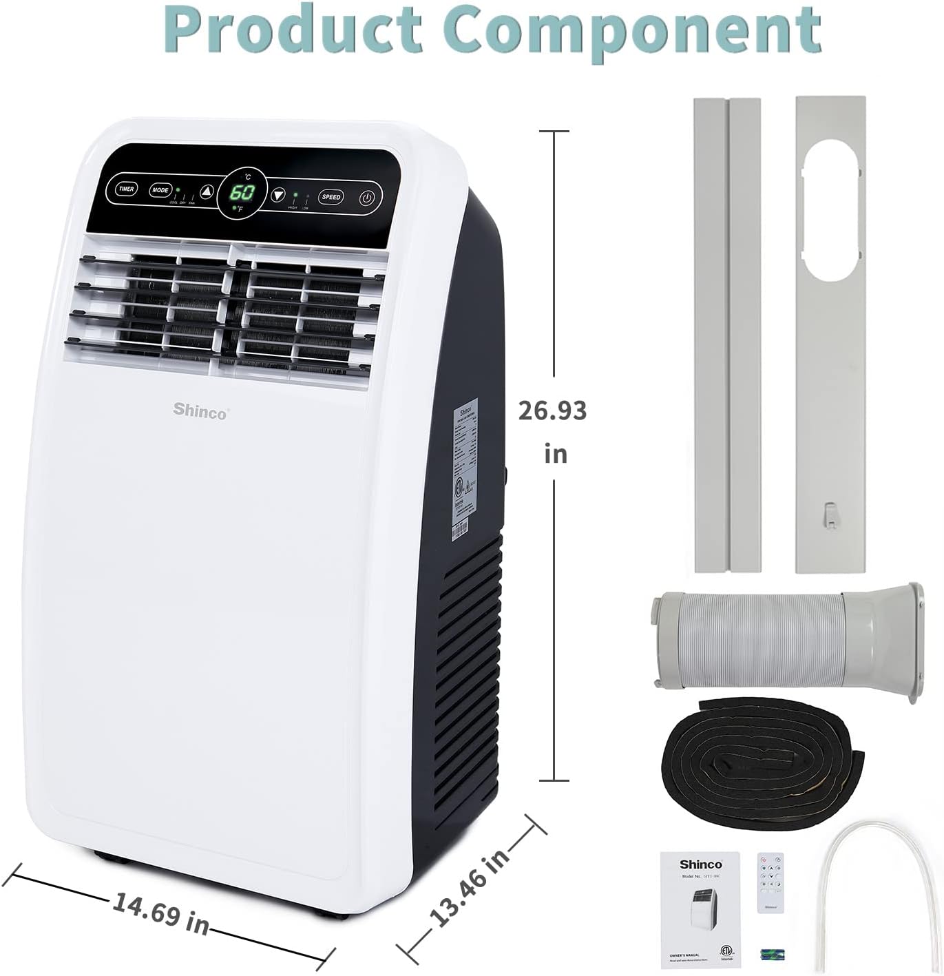 Shinco 8,000 BTU Portable Air Conditioner, AC Unit with Built-in Cool, Dehumidifier & Fan Modes for Room up to 350 sq.ft, Conditioner Remote Control, 24 Hour Timer, Installation Kit - Image 8