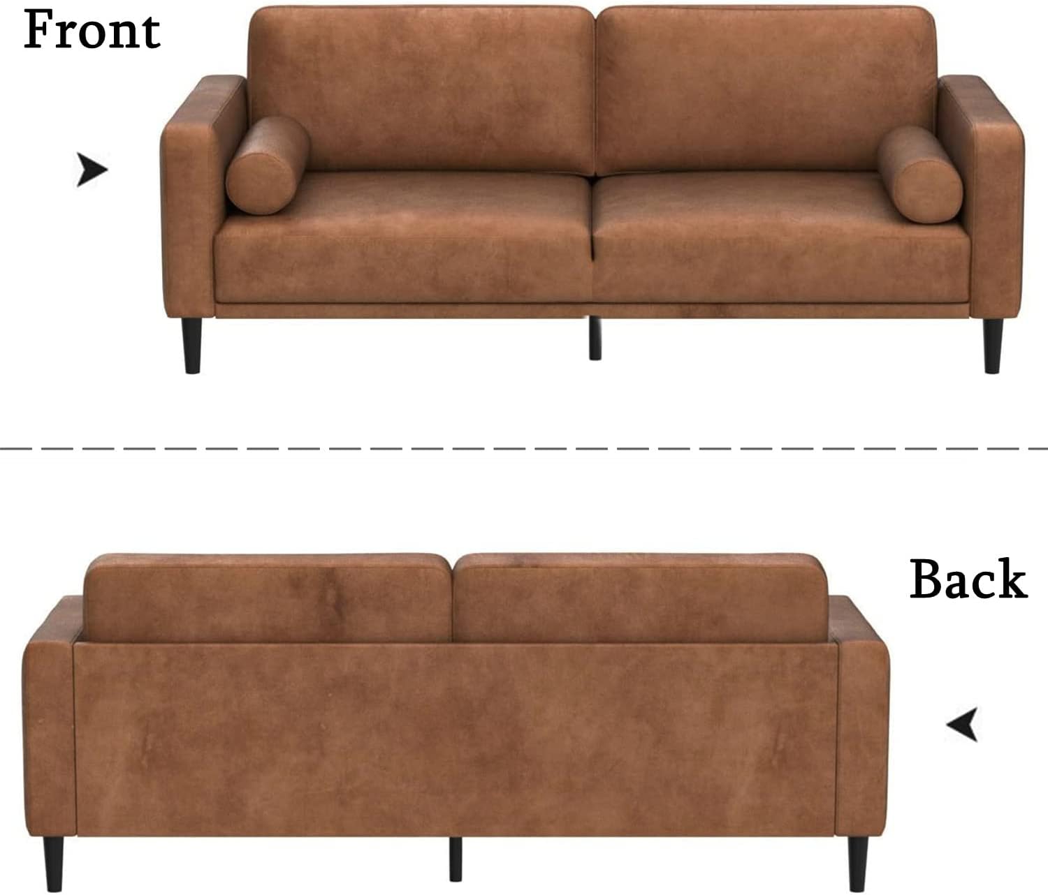 HIFIT Sofa Couches, 79” Mid-Century Modern Couch, Breathable Faux Leather Couch with Upholstered Cushions/Pillows, 3-Seat Sofas & Couches, for Living Room Apartment Office, Brown - Image 8