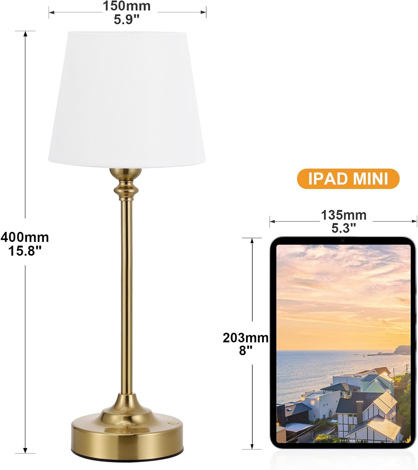 Cordless Table Lamp Rechargeable Gold - 1 Pack Brass 4000mAH Battery Operated Lamp for Decor, 3000K Stepless Dimming Touch Control Wireless Lamp for Bedroom, Dining Table, Counter, Living Room - Image 4