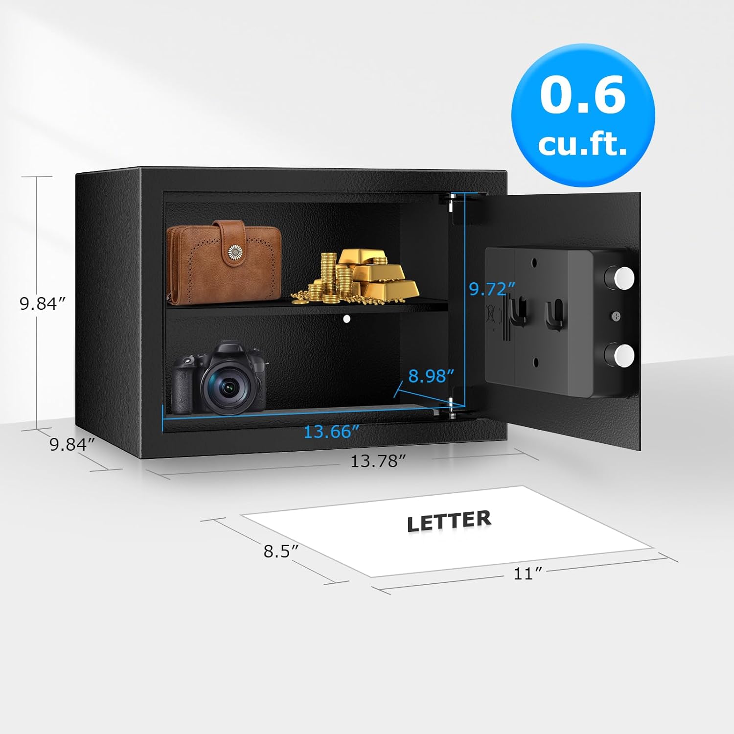 Bonsaii Safe, 0.6 Cubic Safe Box with Electronic Keypad, Removable Shelf, for Valuables Jewelry and Documents in Home, Hotel, or Business, 9.84" x 13.78" x 9.84" Inches, SF002 - Image 2