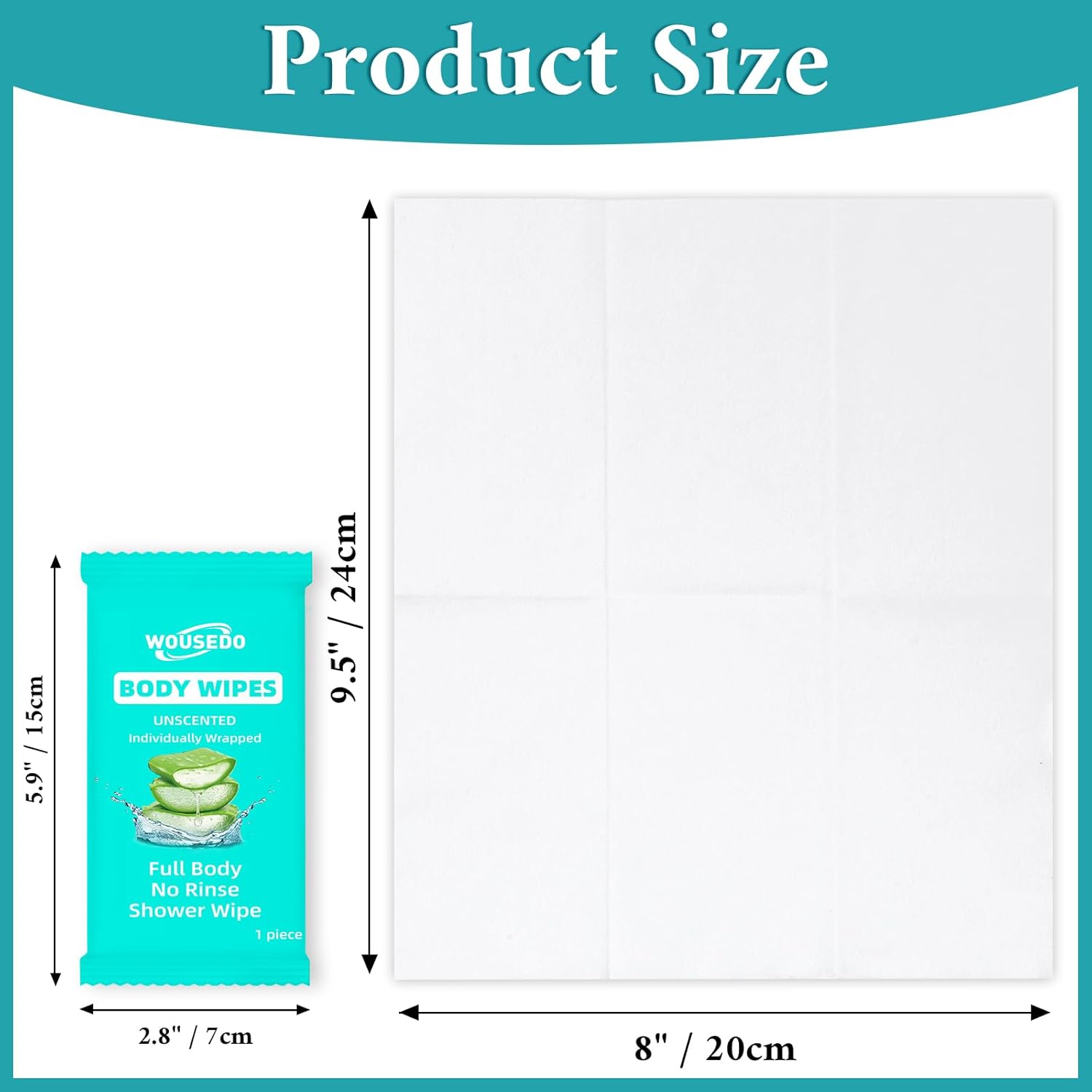 300 Pack Individually Wrapped Body Wipes (8" x 9.5"),No-Rinse Shower Wipe for Adults,Travel,Gym & Camping,Bulk Cleansing Wipes for Homeless - Image 2