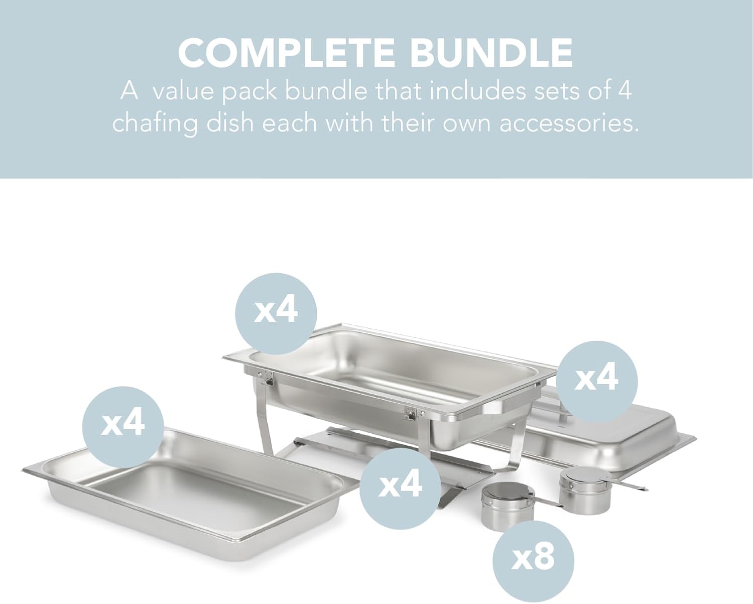 Alpha Living 4 Pack Chafing Dish Full Set – Stainless Steel Catering Chafer with Lids, Pans & Fuel Holders – Buffet Food Warmers for Parties, Events & Weddings – Alpine Gray Handles - Image 6