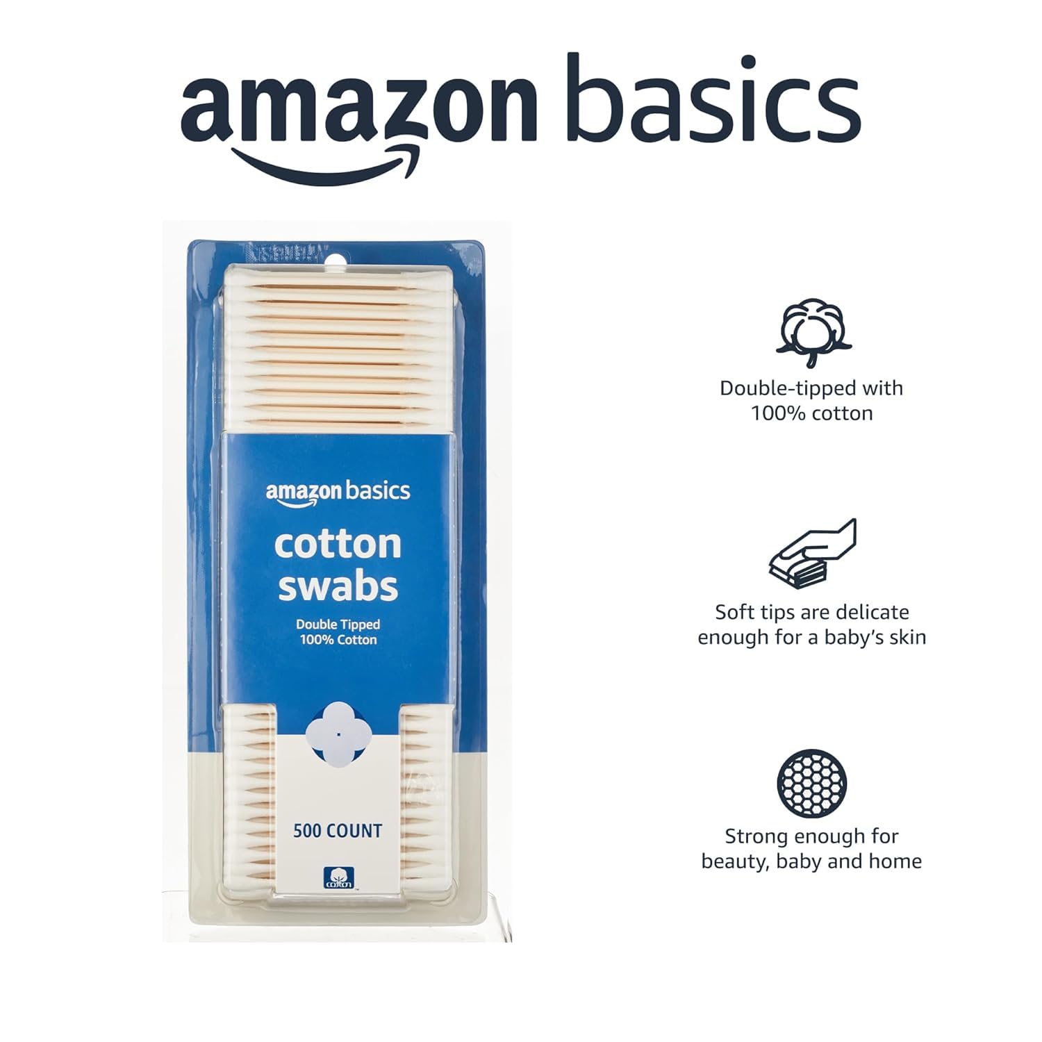 Amazon Basics Cotton Swabs for Personal Hygiene and Baby Care, 500 Count, 1 Pack - Image 3