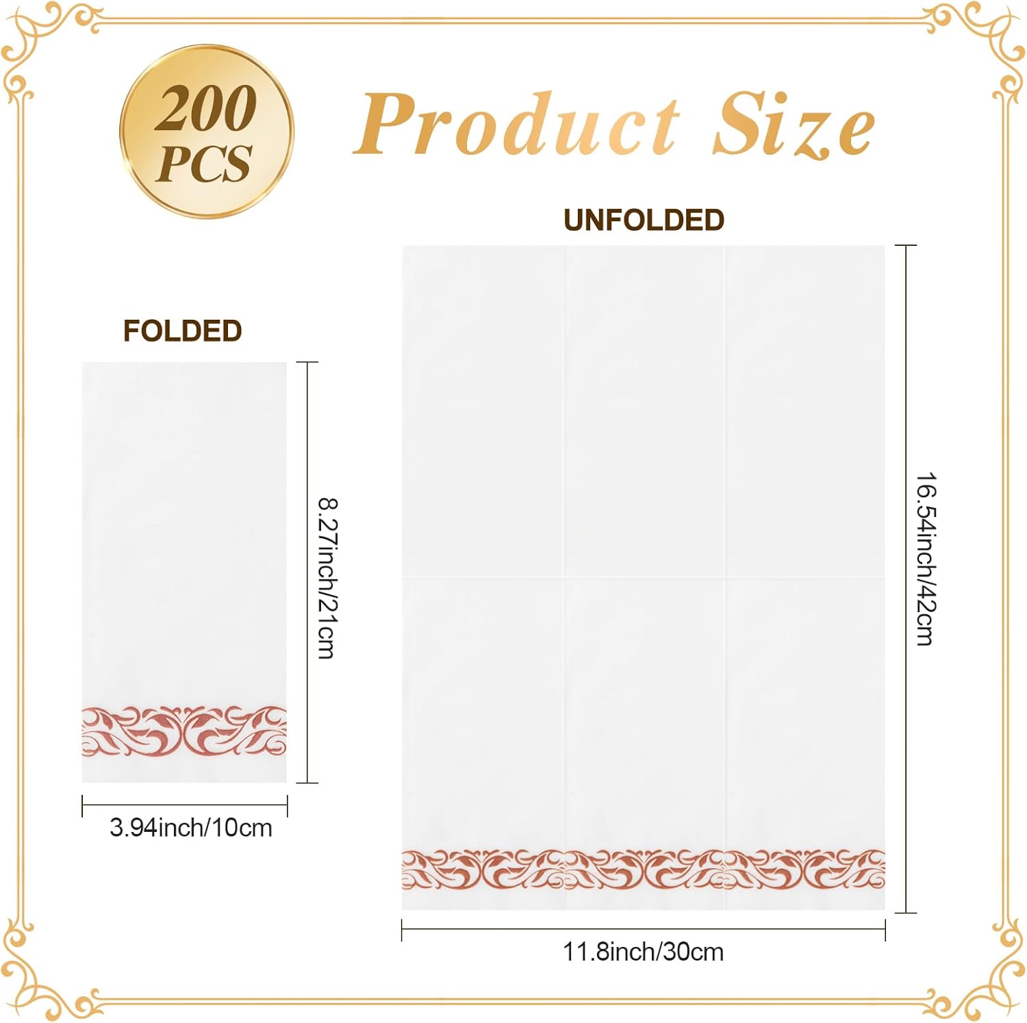 Goodluck 200-Pack Linen-Feel Disposable Guest Towels – Soft and Absorbent Paper Hand Towels for Bathroom or Kitchen – Elegant White Napkins with Rose Gold Design for Parties, Weddings, Dinners Events - Image 4