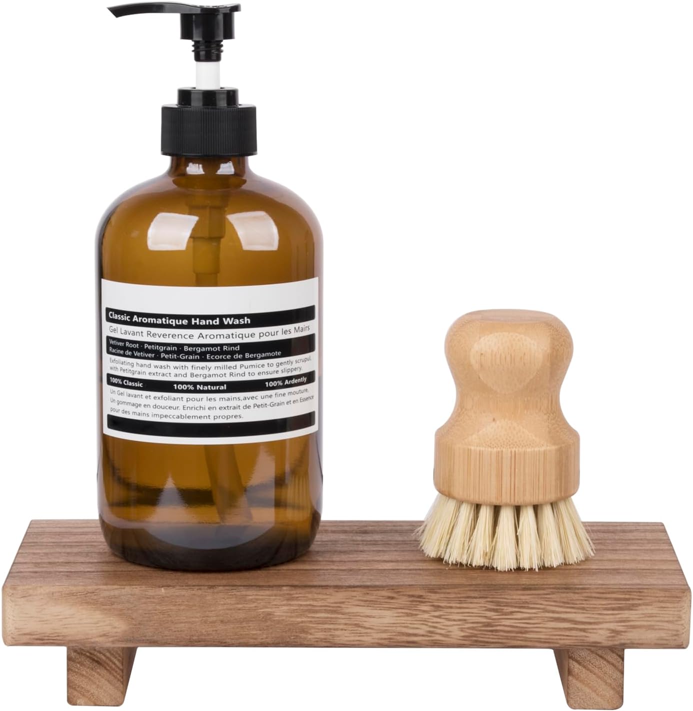zoocatia Small Wood Tray Pedestal Stand Farmhouse Bathroom Decor Decorative Wooden Riser Kitchen Soap Dish Holder for Vanity, Counter, Sink, Brown - Image 6