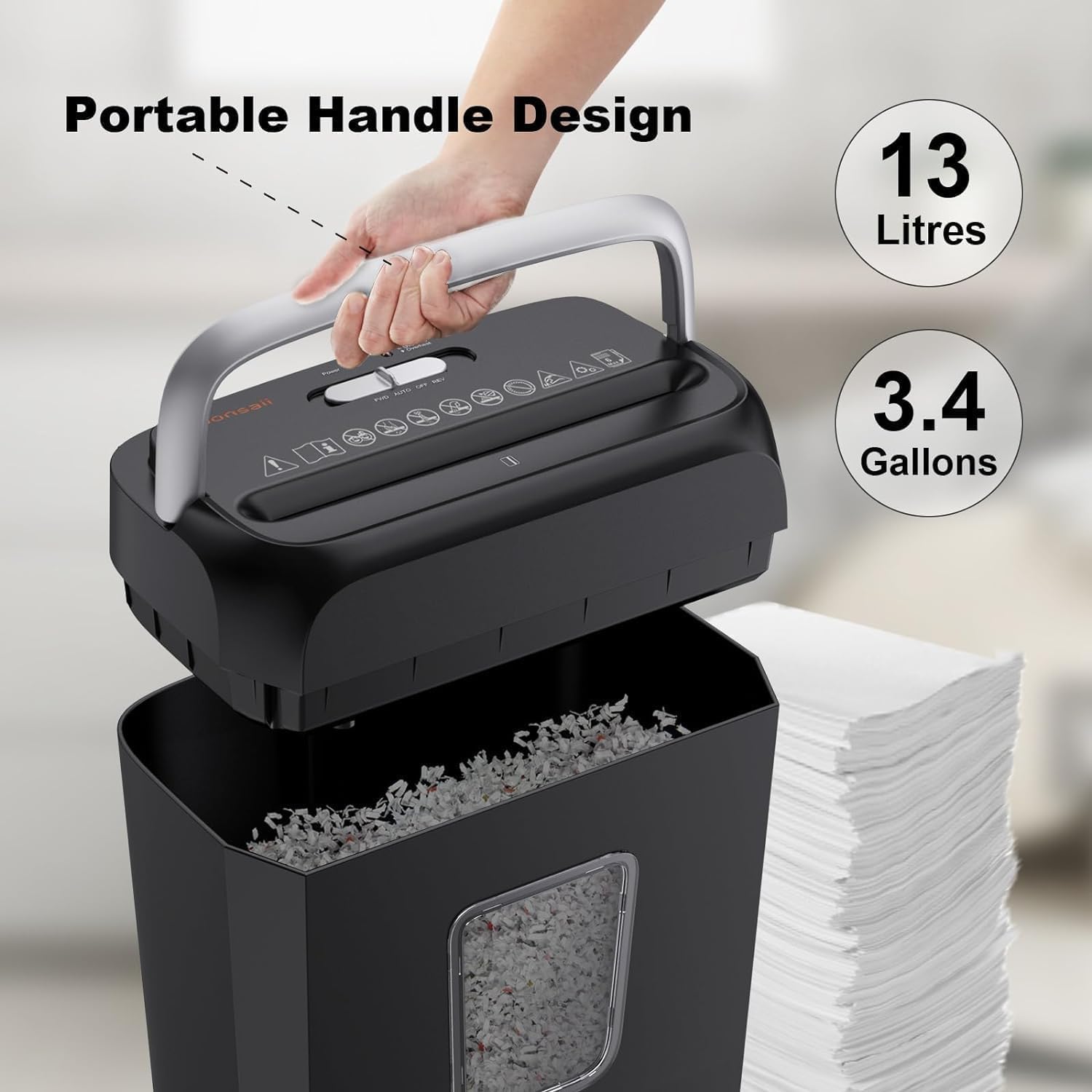 Bonsaii Paper Shredder for Home Use, 3.4 Gal Wastebasket, 6 Sheet Crosscut Paper Credit Cards, Staples, and Clips Shredder for Home Office Use, Portable Handle Design (C237-B New Version) - Image 6