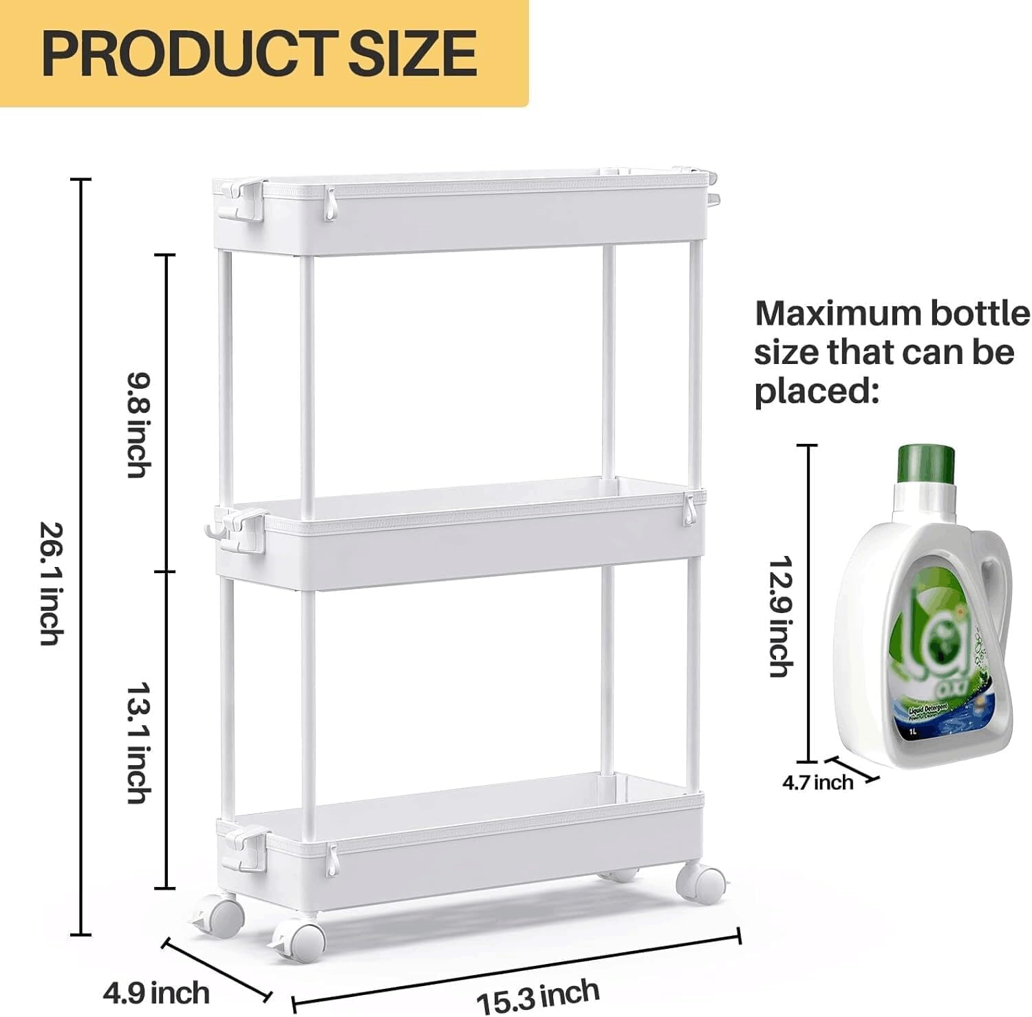 SPACEKEEPER Slim Rolling Storage Cart, 3 Tier Bathroom Storage Organizer Laundry Room Utility Cart Mobile Shelving Unit, Multi-Purpose for Kitchen Office Bathroom Laundry Narrow Places, White - Image 2