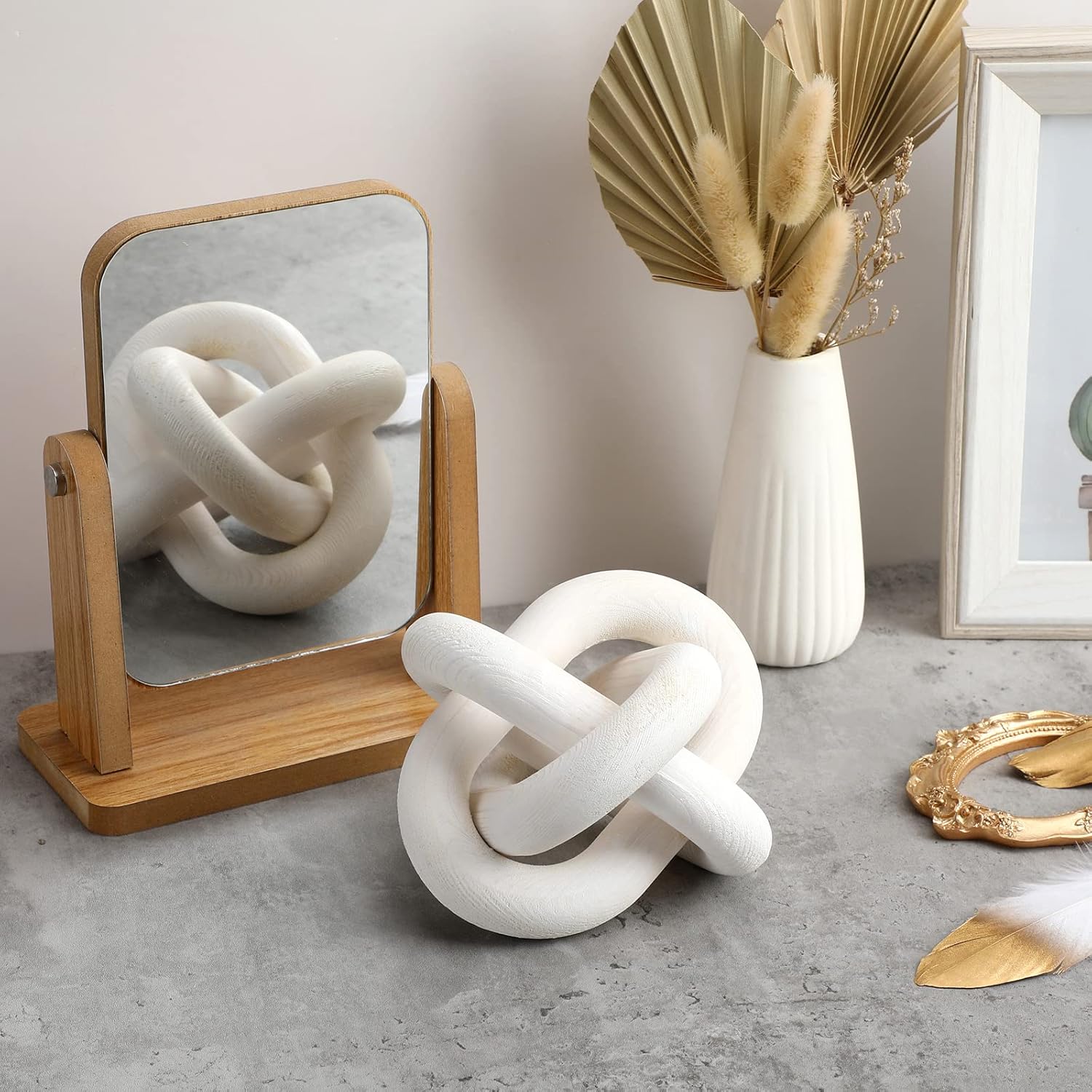 3 Link Wood Knot Decor Rustic Home Décor Accents Hand Carved Coffee Table Decoration, Boho Chain Link Decoration, Modern Shelf, Rustic Objects for Home Living Room Bedroom(White) - Image 5