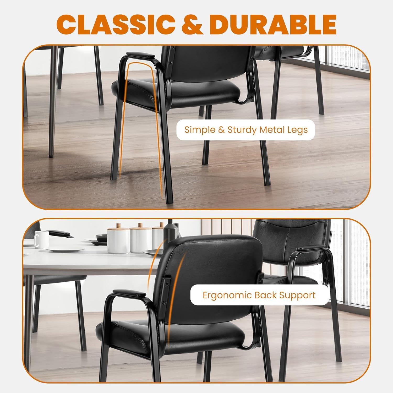 Sweetcrispy Office Reception Guest Waiting Room Chairs Set of 4, Leather Stationary Chair No Wheels with Padded Arms for Elderly Desk Conference Room Lobby, Inky - Image 5