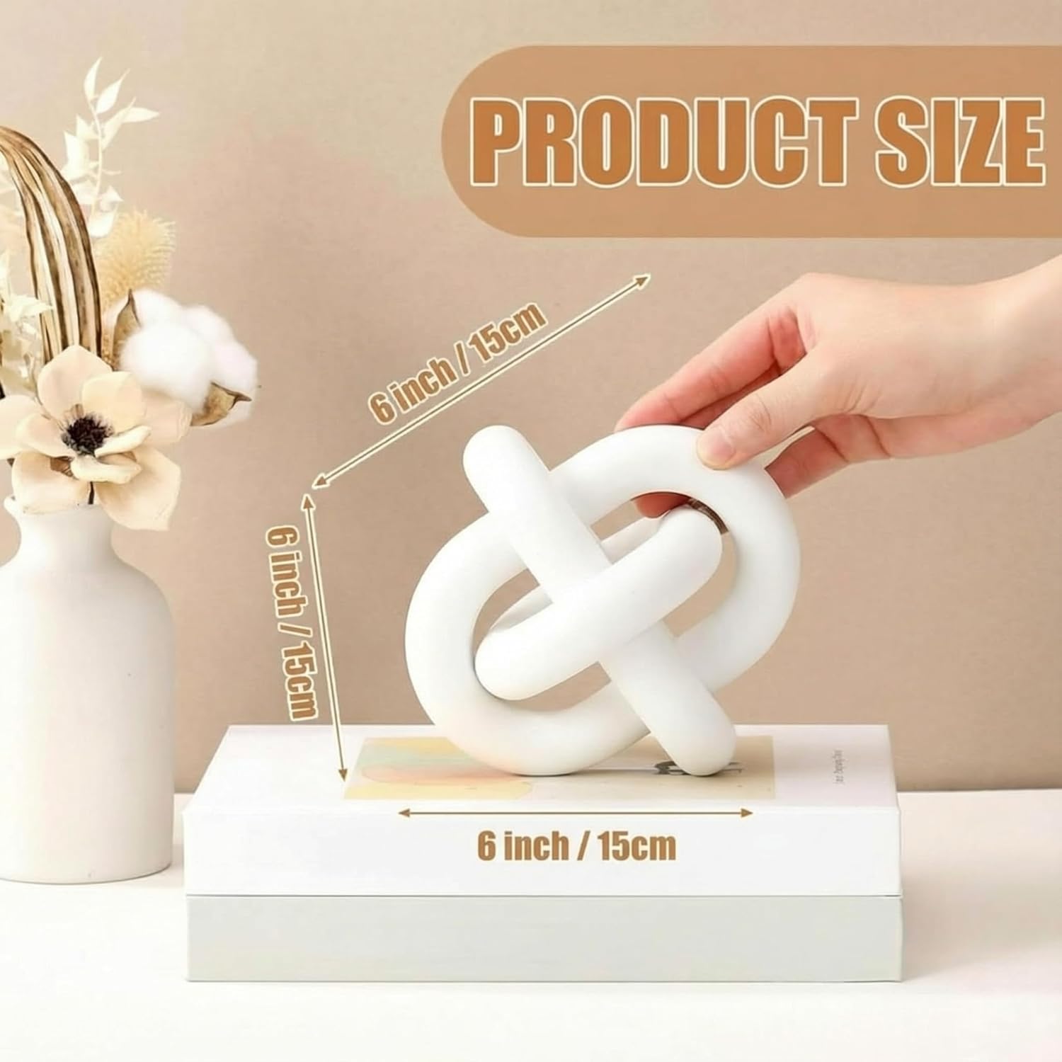 3 Link Wood Knot Decor Rustic Home Décor Accents Hand Carved Coffee Table Decoration, Boho Chain Link Decoration, Modern Shelf, Rustic Objects for Home Living Room Bedroom(White) - Image 2