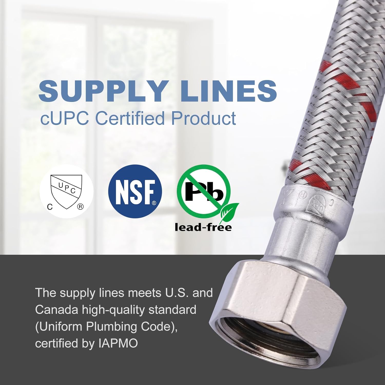 72 Inch Length Faucet Hose 1/2” to 1/2”, ARCORA Braided Stainless Steel cUPC Supply Lines 1/2 Inch FIP x 1/2 Inch FIP Sink Hose Attachment for Faucet 1 Pair - Image 2