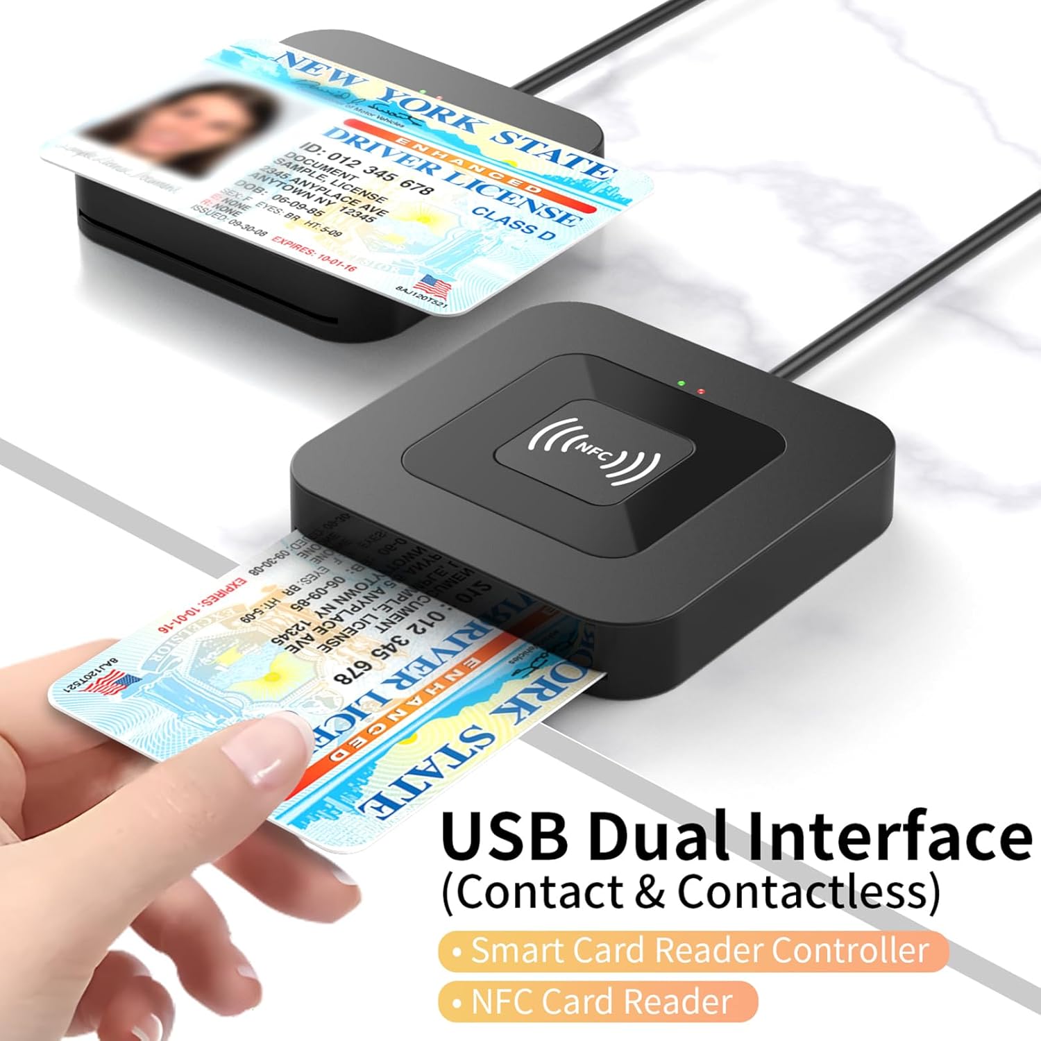CAC NFC Smart Card Reader Military, Dual Interface USB DOD Military ID/IC Card Reader with Contactless NFC Tap-to-Read, USB C Adapter Compatible with Windows, Linux, MacOS - Image 2