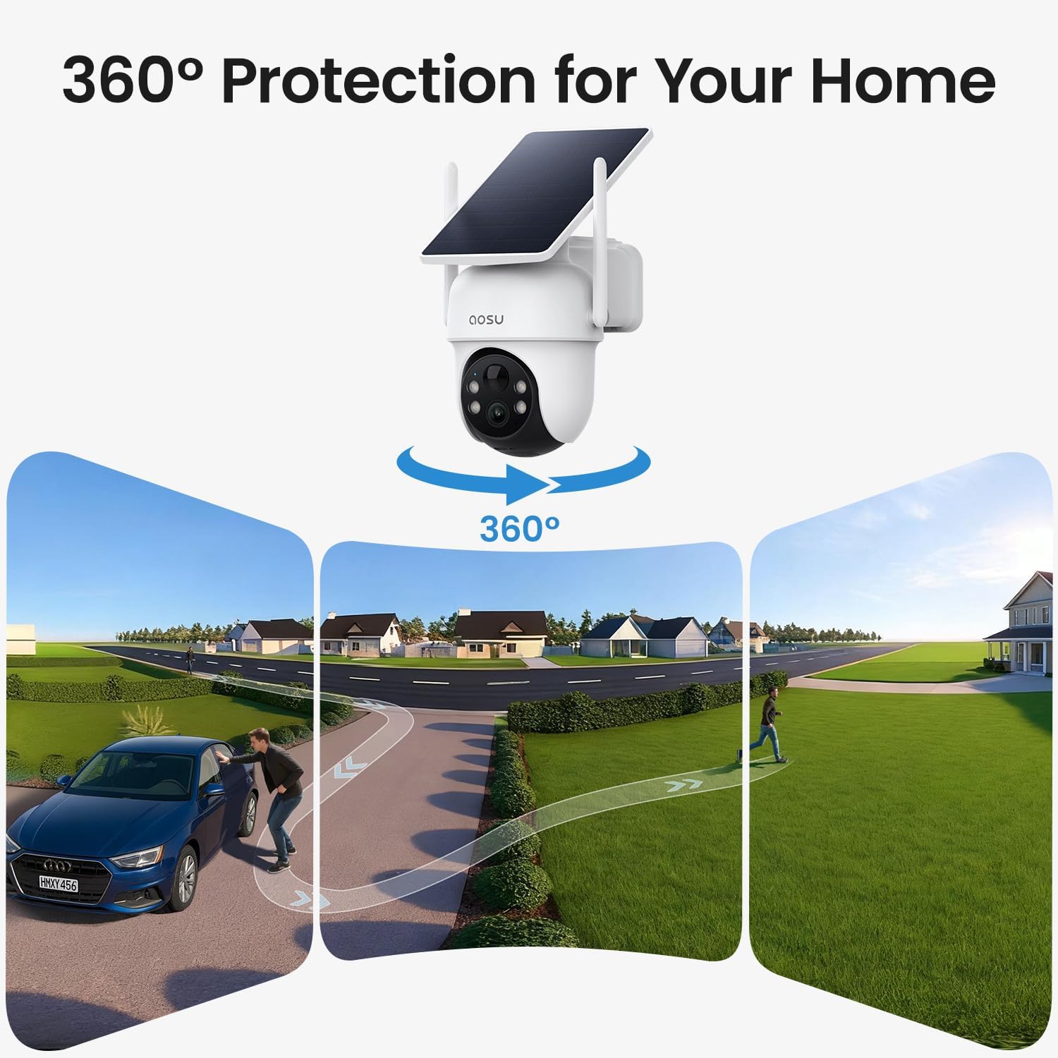 aosu Security Cameras Outdoor Wireless, 4 Cam-Kit, No Subscription, Solar-Powered, Home Security Cameras System with 360° Pan & Tilt, Auto Tracking, 2K Color Night Vision, Easy Setup, 2.4 & 5GHz WiFi - Image 4