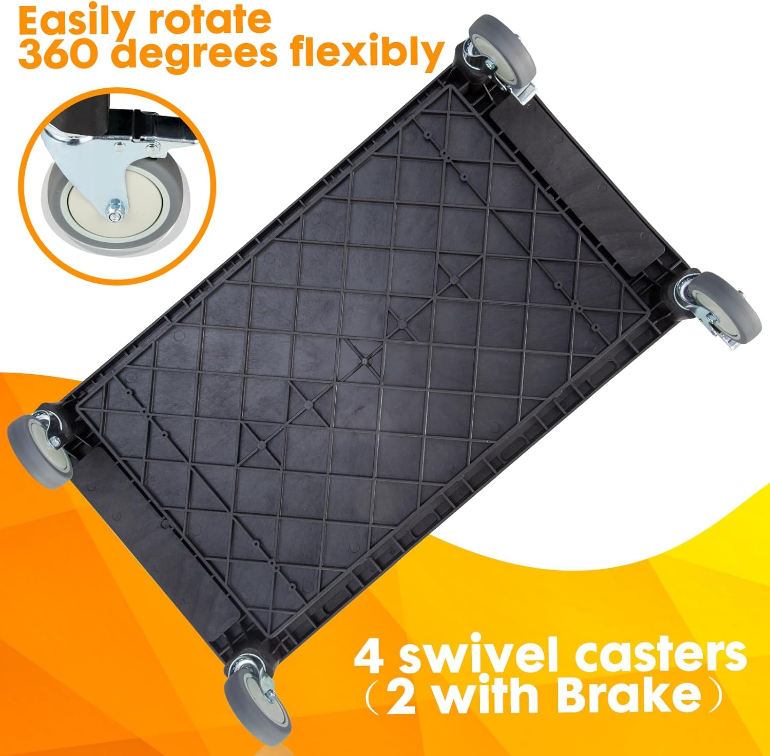 ELAFROS Multi-Use Utility Cart - 32.4x18.3 Heavy-Duty Service Cart with 3 Deep Shelves, Industrial-Grade Tool Cart Mobile Organizer, Rolling cart Holds up to 500 lbs, Black - Image 4