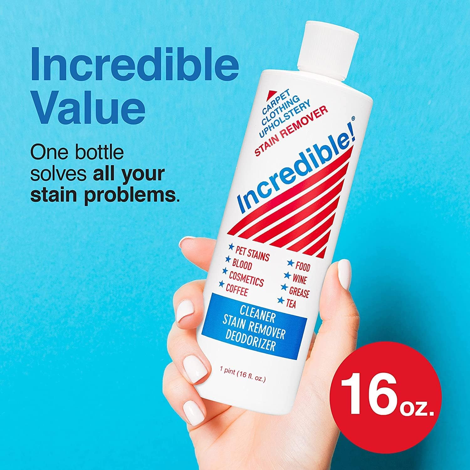 INCREDIBLE! Stain Remover - Instant Spot Remover For New and Old Stains - Blood, Red Wine, Coffee, Urine, Cosmetics, Pet Stains and Odor Eliminator - Carpets, Mattress, Laundry, 16.oz (2 Pack) - Image 4