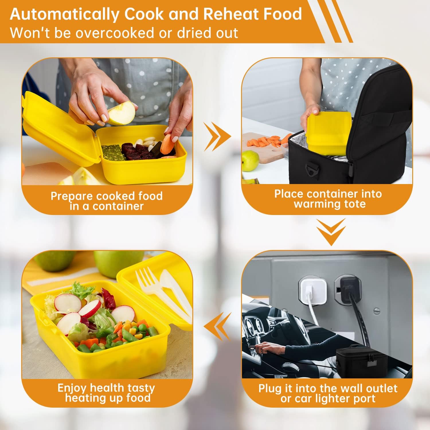Aotto Portable Oven, Electric Lunch Box Food Heater - 12V/24V/110V 3-in-1 Car Food Warmer - Mini Personal Microwave Heated Lunch Box Warmer for Car, Truck, Travel, Office & Home Use - Black - Image 8