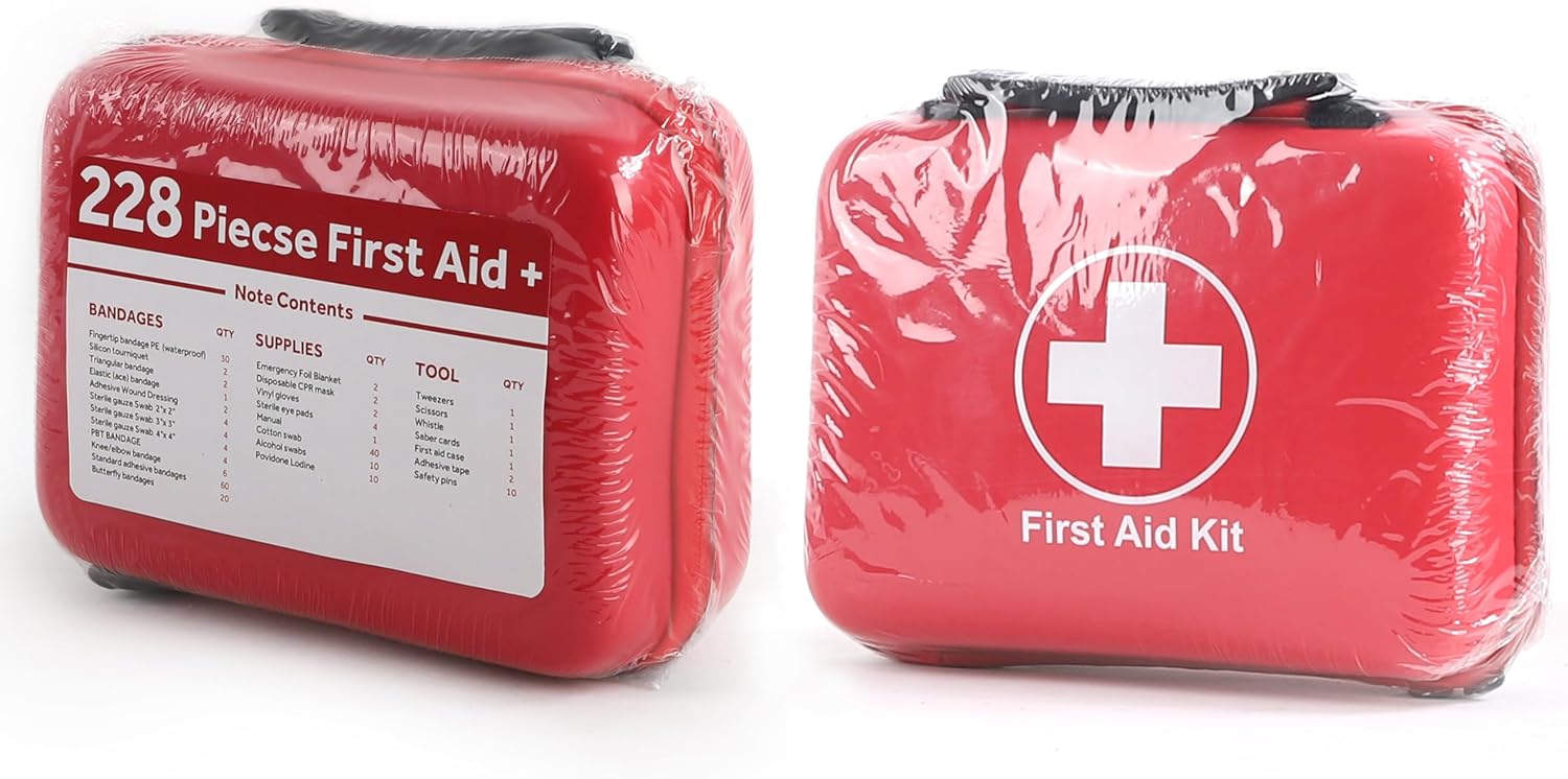 Compact First Aid Kit (228pcs) Designed for Family Emergency Care. Waterproof EVA Case and Bag is Ideal for The Car, Home, Boat, School, Camping, Hiking, Office, Sports. Protect Your Loved Ones. Red - Image 9