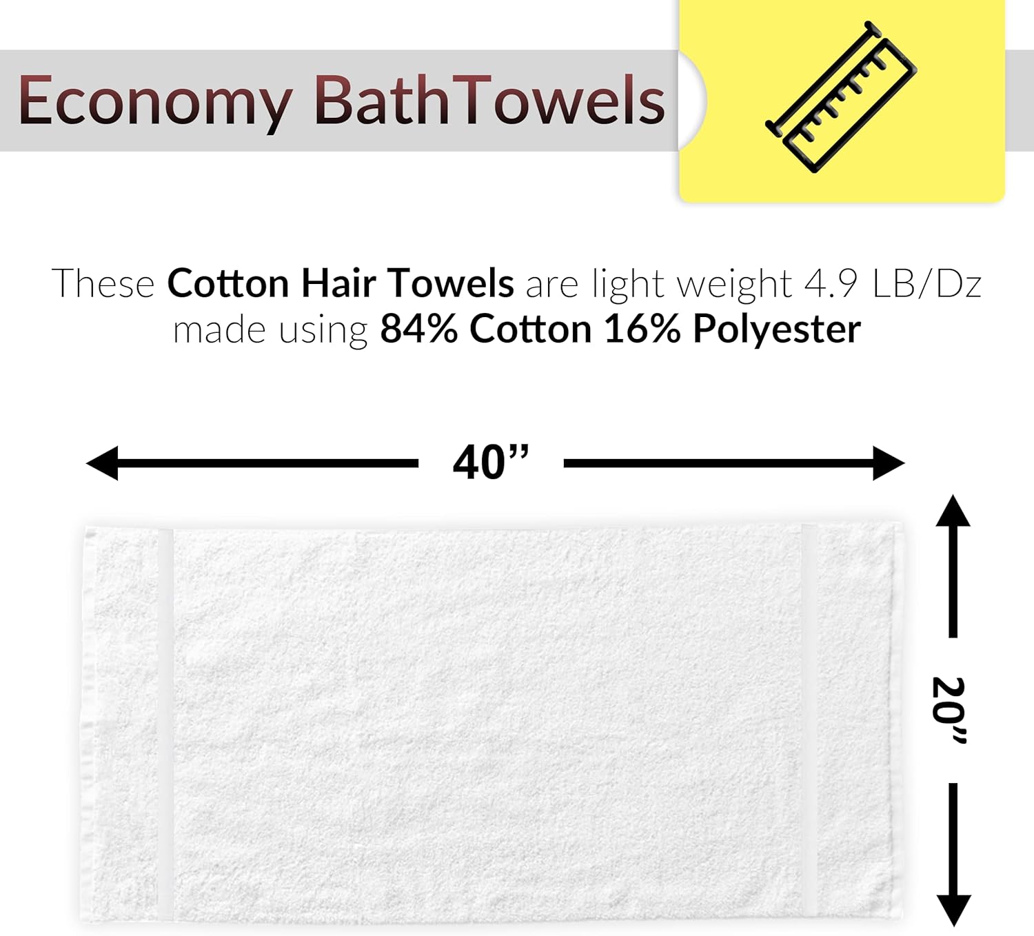 GOLD TEXTILES 36 Pack White Small Bath Towels 20x40 Inches - Cotton Blend Economy Cheap Bulk Bath Towels for Commercial Uses, Gym, Salon, Spa & Hair- Lightweight Quick Drying (36 White) - Image 2