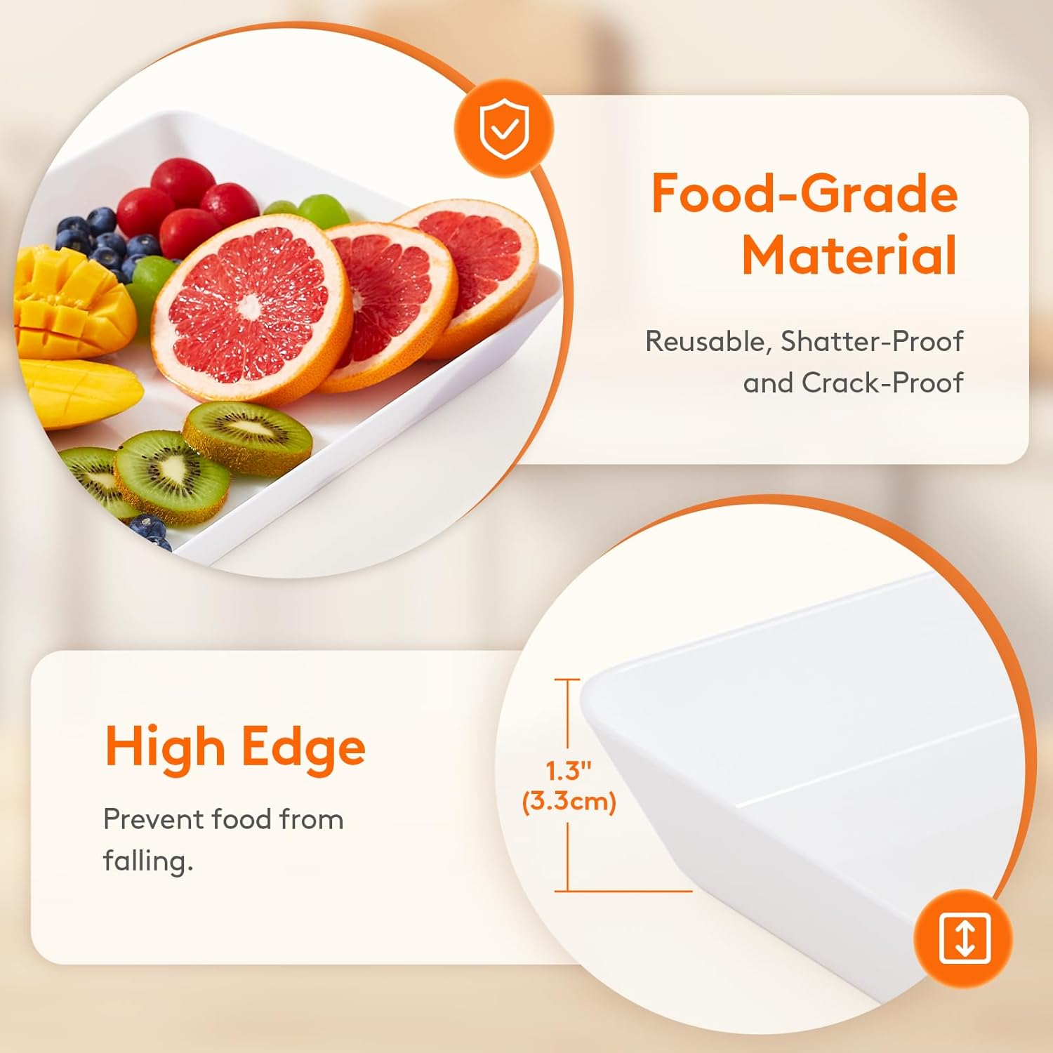 Lifewit Reusable Plastic Serving Tray, 15" x 10" White Platters for Party, Large Tray Dishes for Serving Food, Buffet, Snacks, Fruit, Rectangle, Thanksgiving Christmas Essentials, 3 Sets, BPA Free - Image 3