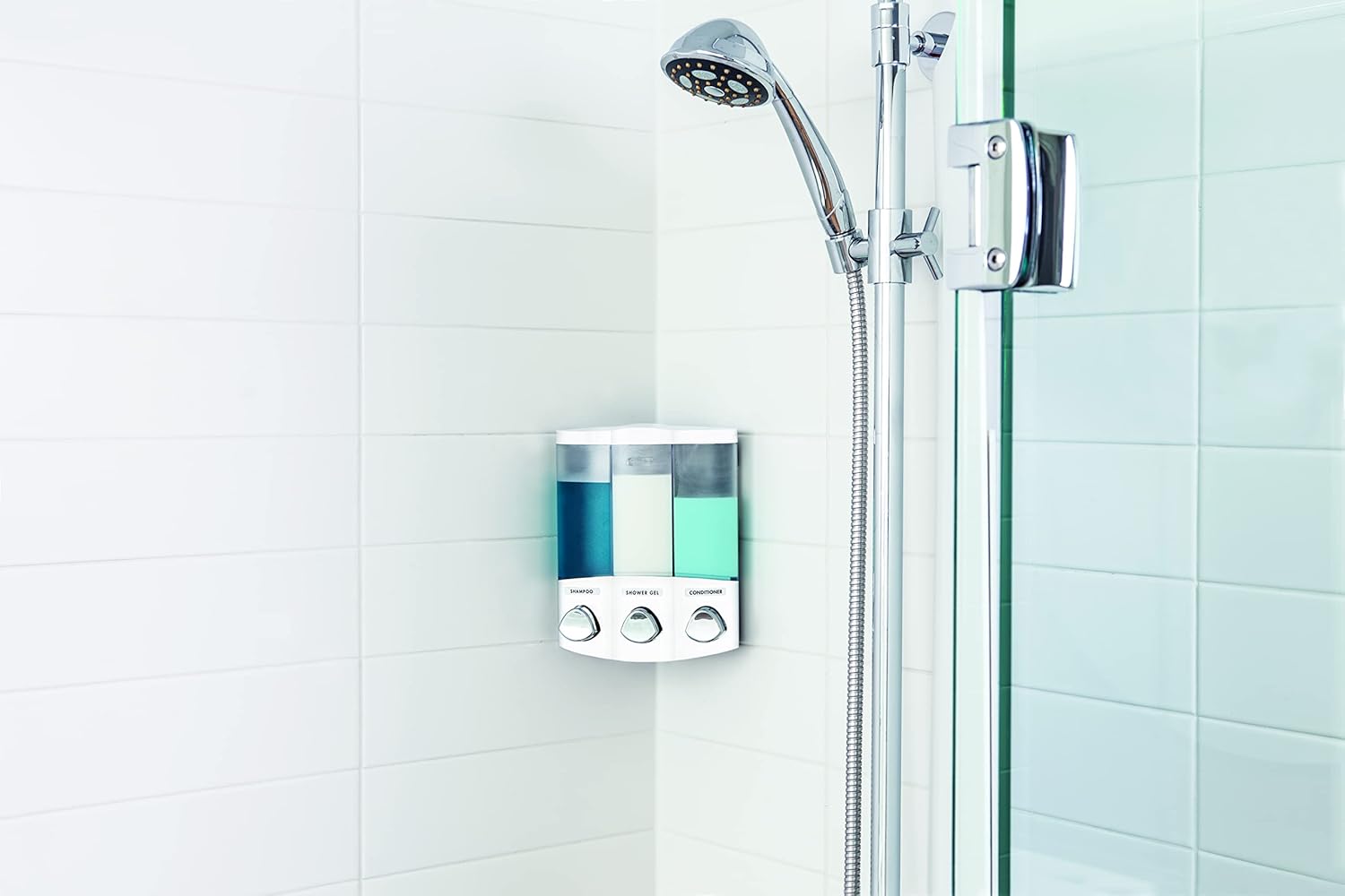 Better Living Products, White 76354 Euro Series TRIO 3-Chamber Soap and Shower Dispenser - Image 5
