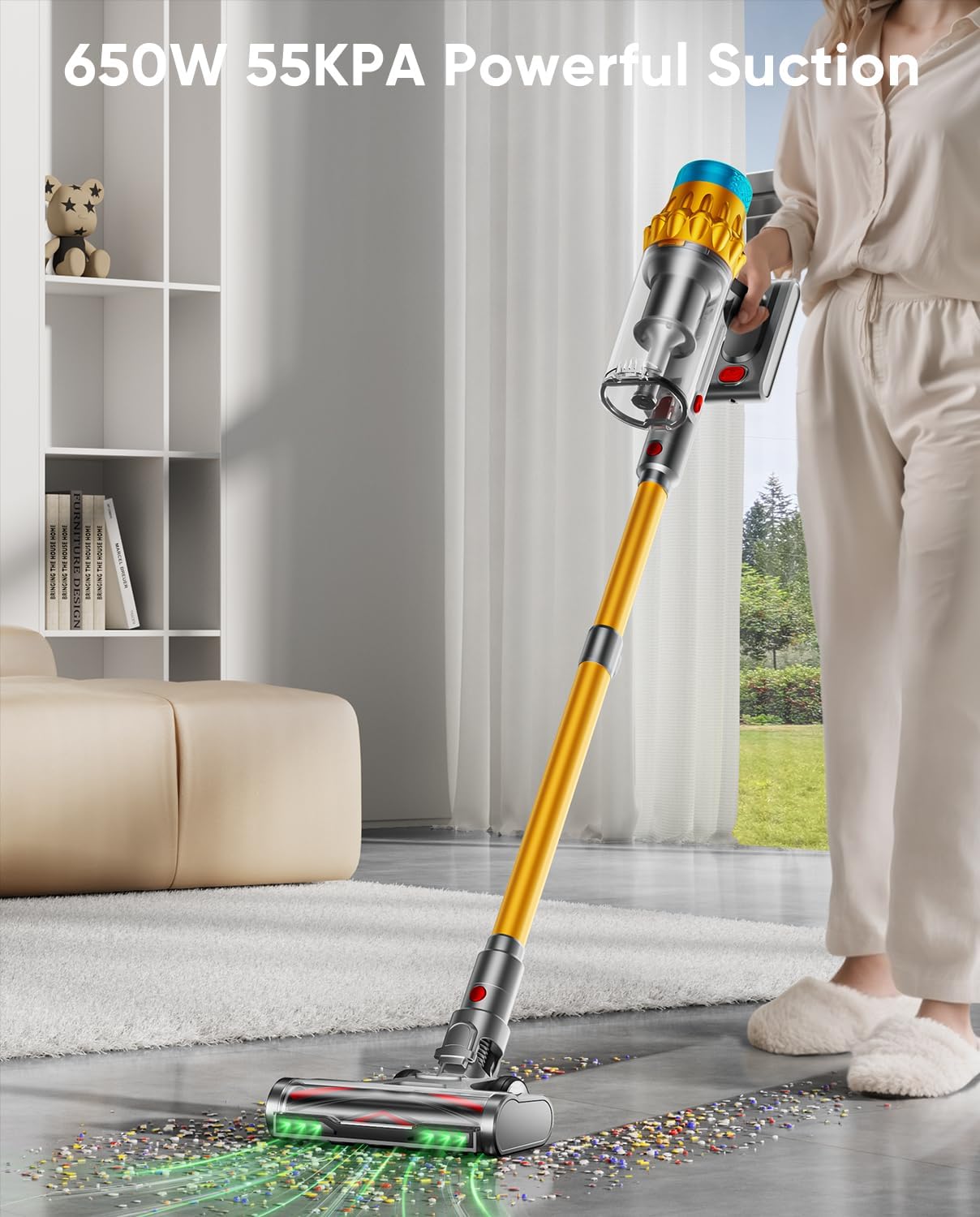 Cordless Vacuum Cleaner, 650W/55KPA/70 Mins Vacuum Cleaners for Home with Self-Standing, Anti-Tangle Brush, Smart Display and 1.8L Cup Cordless Stick Vacuum Cleaner for Pet Hair/Carpets - Image 2