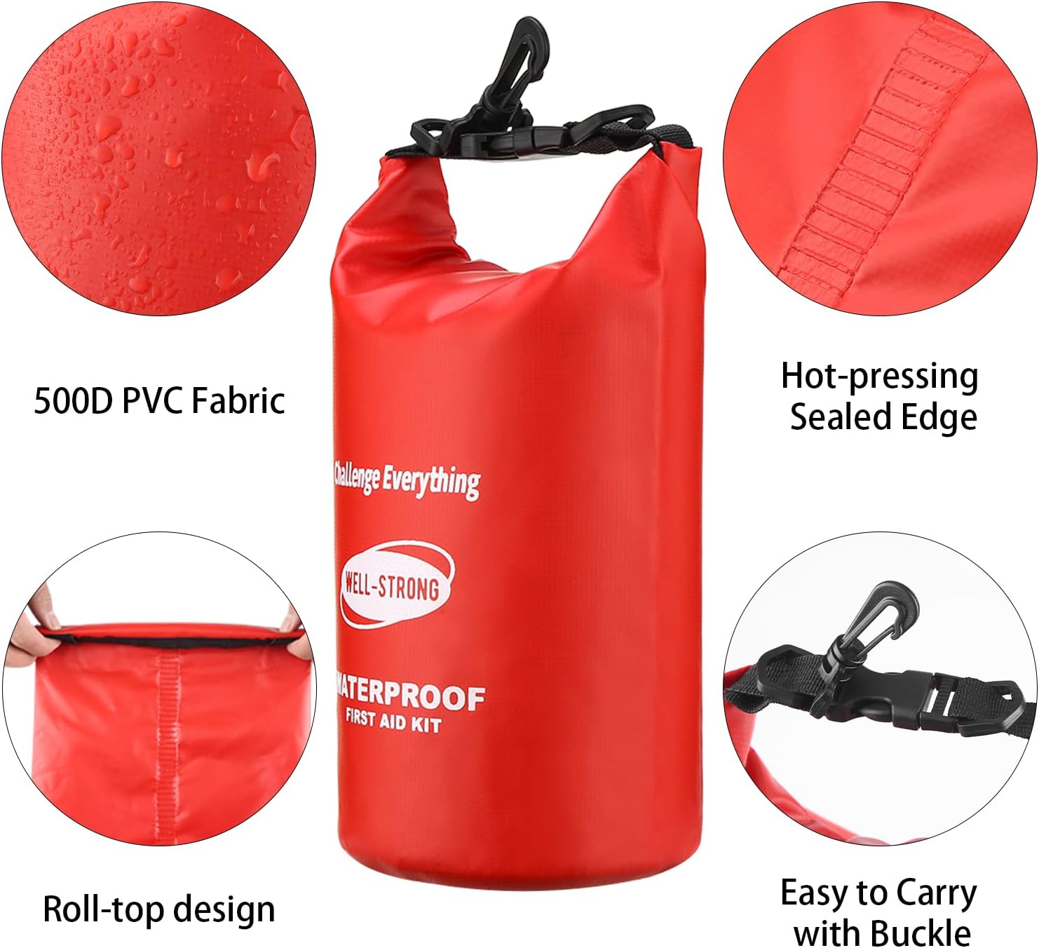 Emergency First Aid Kit for Boating & Marine Safety Waterproof Medical Supplies with Roll Top Design for Fishing, Kayaking Red - Image 6