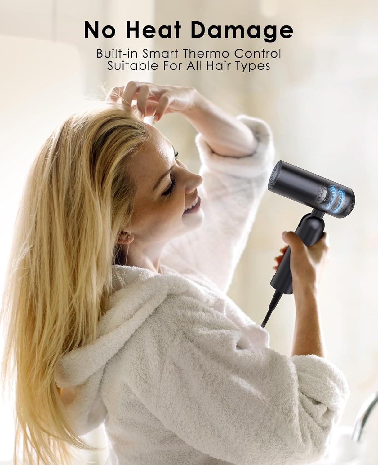 Foldable Hair Dryer for Travel - Global Voltage with Auto-Sensing, 1B Plasma Particles, 200times/s Temp Control, Portable Blow Dryer with Single-Sided Comb, Gray - Image 5