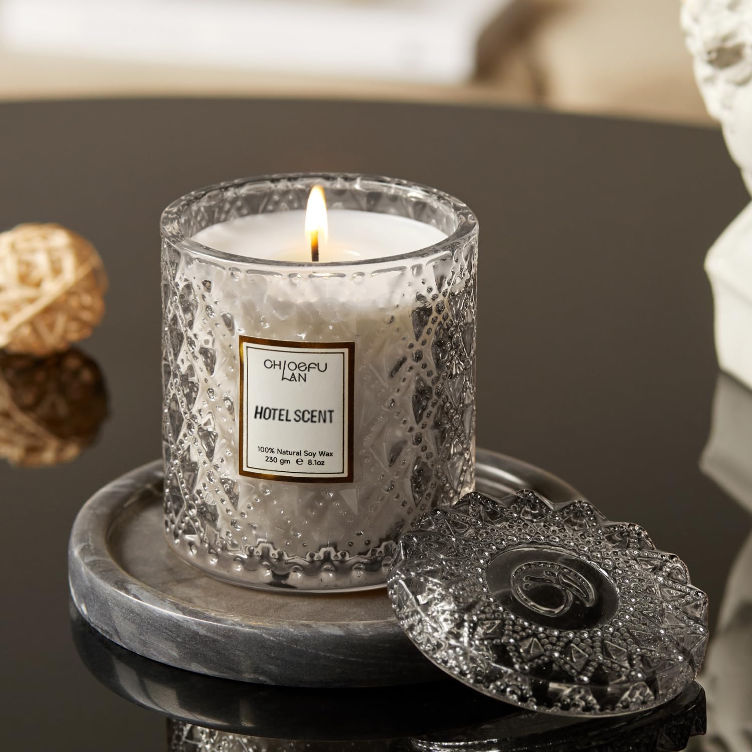 Chloefu LAN Hotel Scented Candle Natural Essential Oil, Luxury Scented Soy Jar Candle Gifts, Highly Scented, 8.1oz, Unique Blend to Promote Sleep & Relieve Stress - Image 5